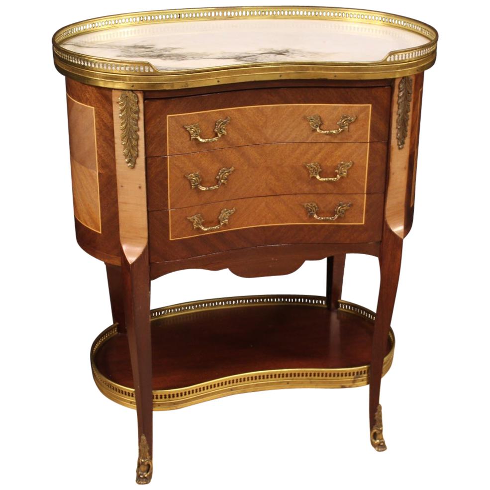 French Side Table in Wood with Marble Top, 20th Century  For Sale