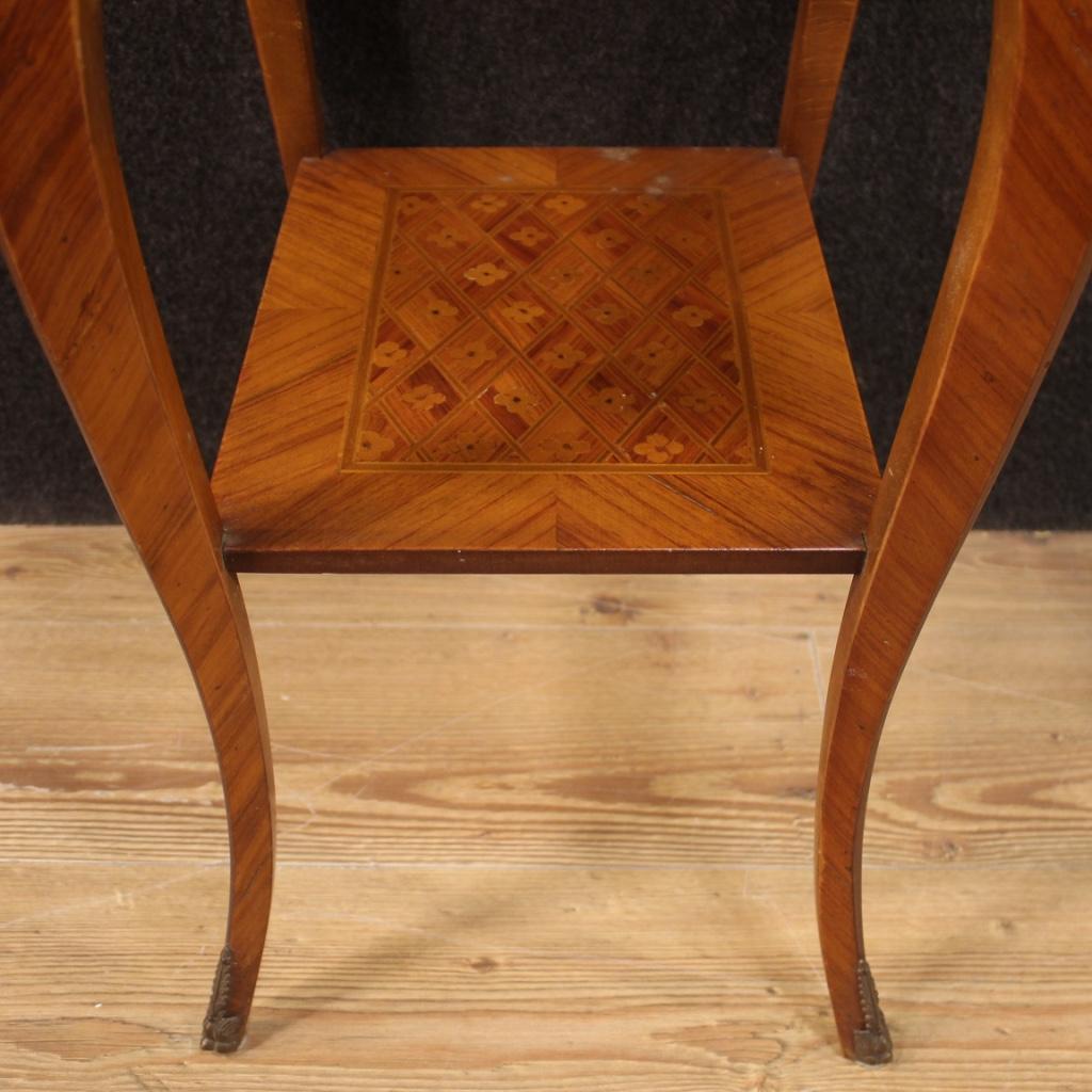 Wood French Side Table Inlaid In Rosewood, Mahogany, Maple & Fruitwood, 20th Century For Sale