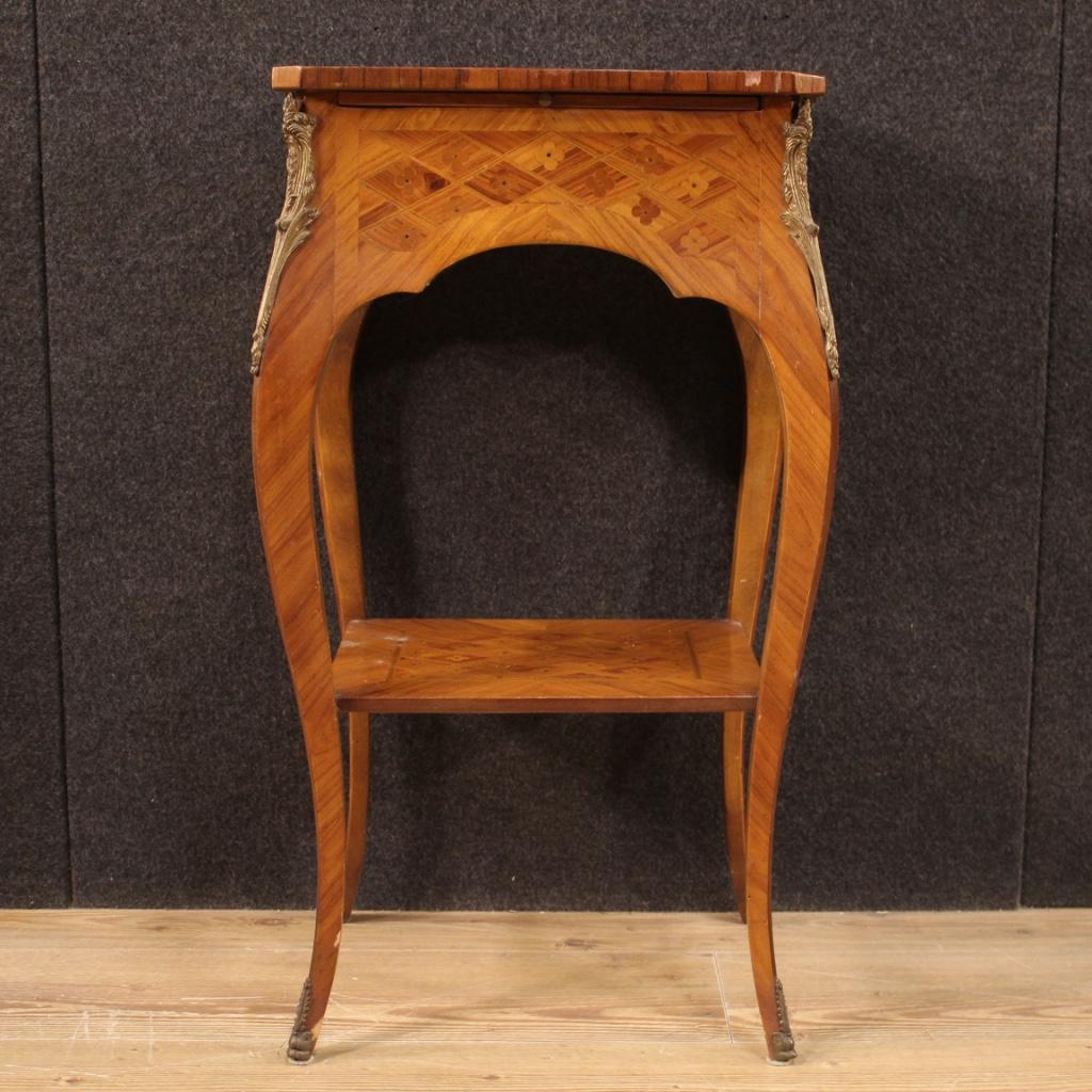 French Side Table Inlaid In Rosewood, Mahogany, Maple & Fruitwood, 20th Century For Sale 1