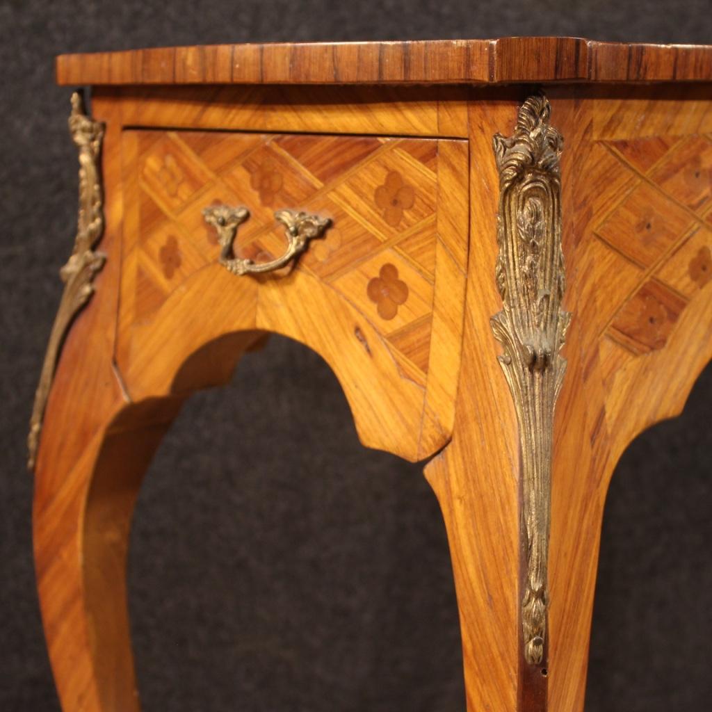 French Side Table Inlaid In Rosewood, Mahogany, Maple & Fruitwood, 20th Century For Sale 3