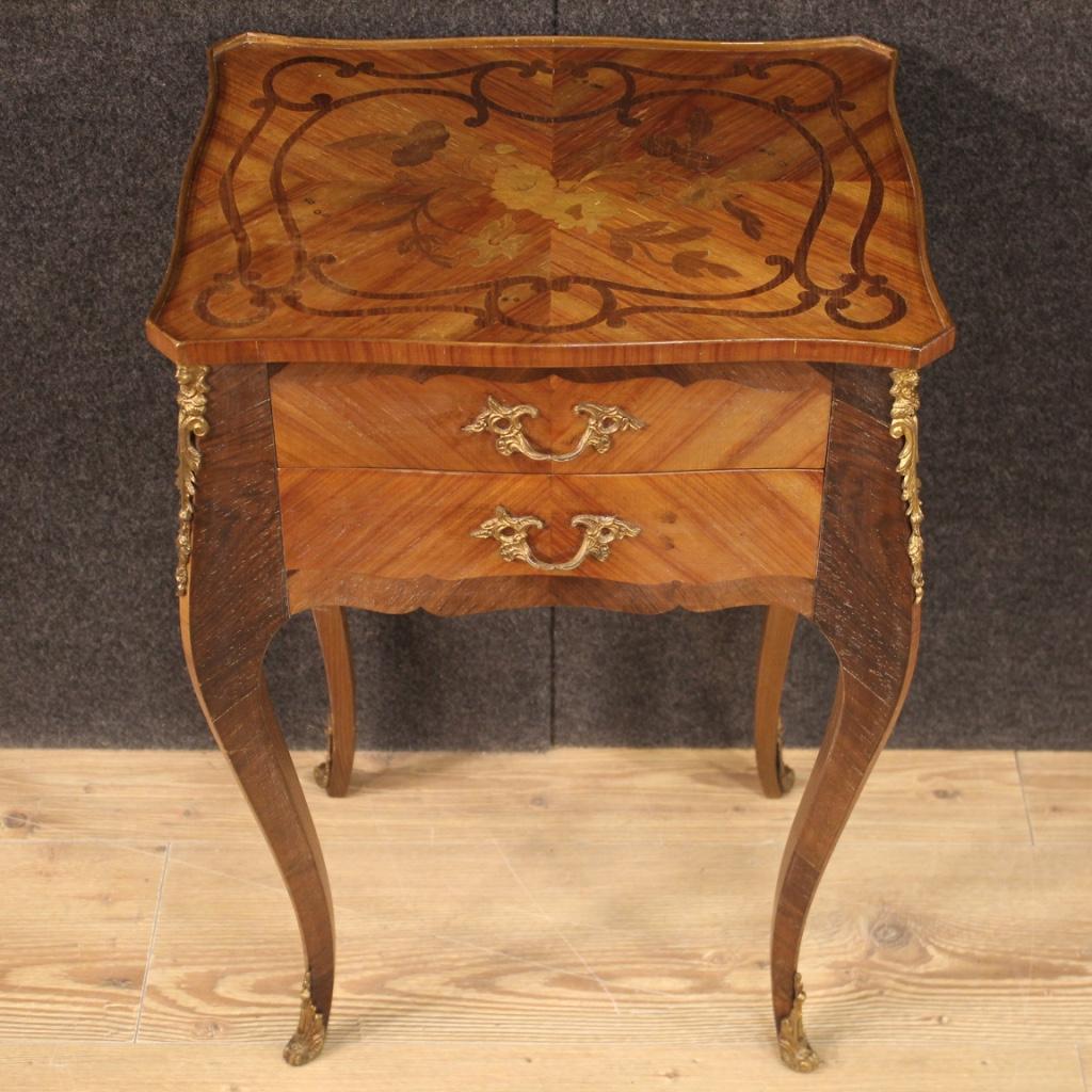 20th Century French Side Table Inlaid in Walnut, Rosewood, Palisander and Fruitwood For Sale