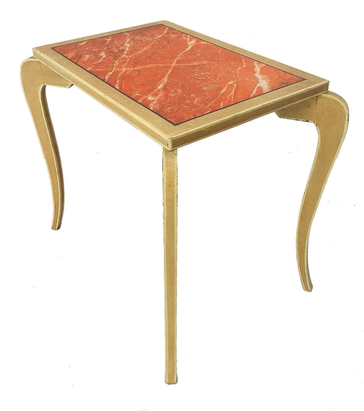 Wood French Side Table Original Trompe L' Oeil Painted Faux Marble, circa 1920