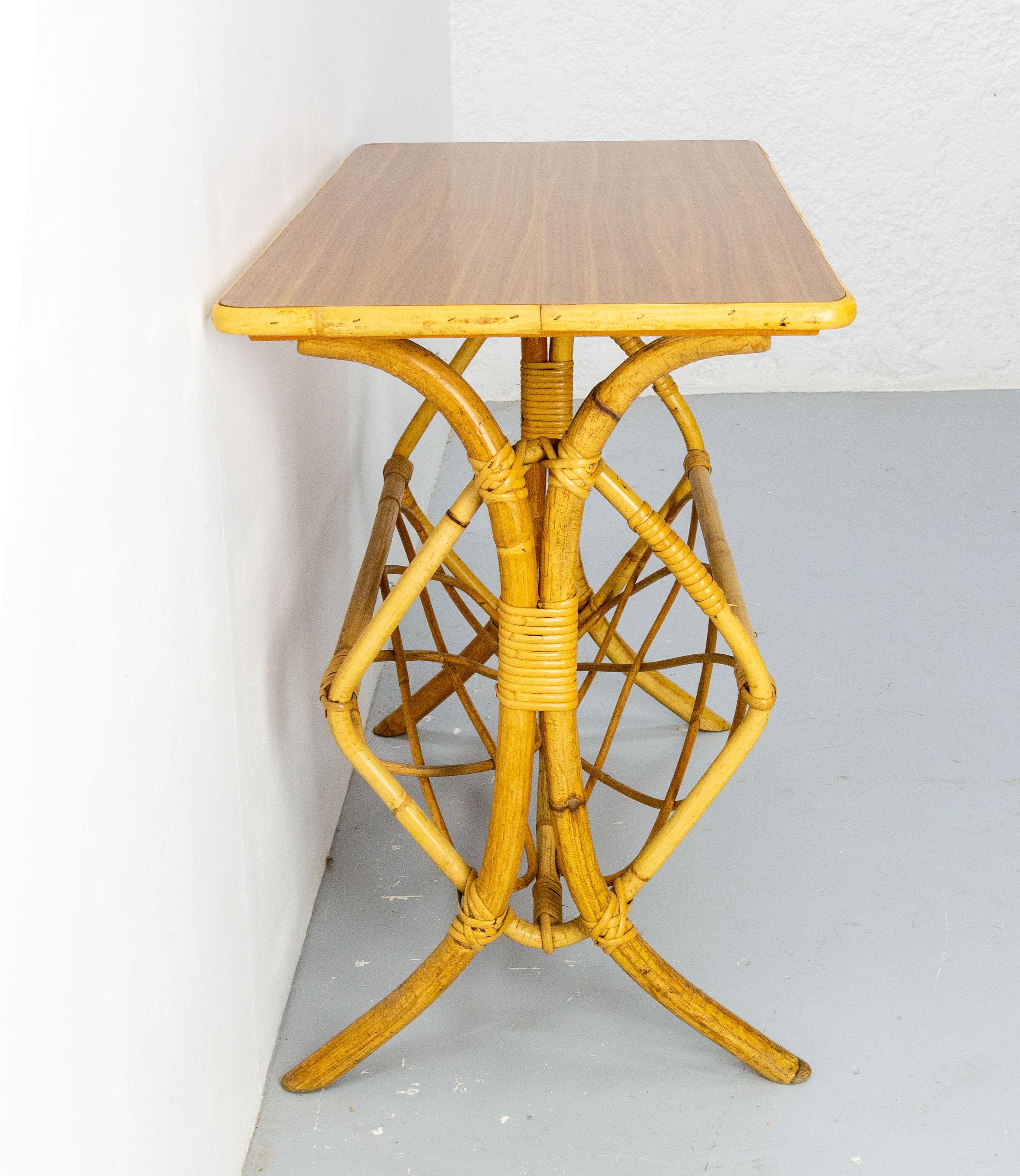20th Century French Side Table Rattan with Magazine Rack, Midcentury For Sale