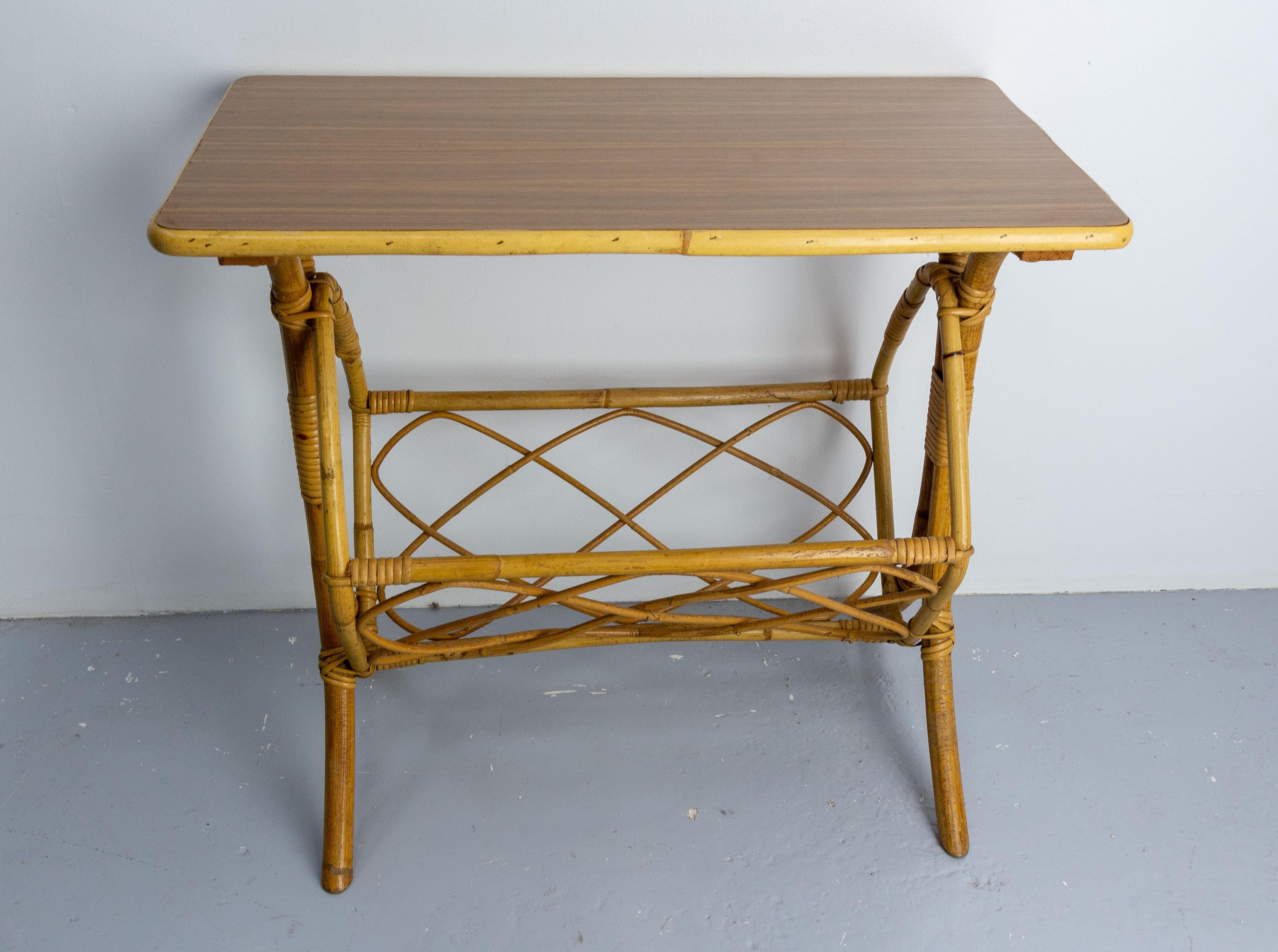 French Side Table Rattan with Magazine Rack, Midcentury For Sale 2