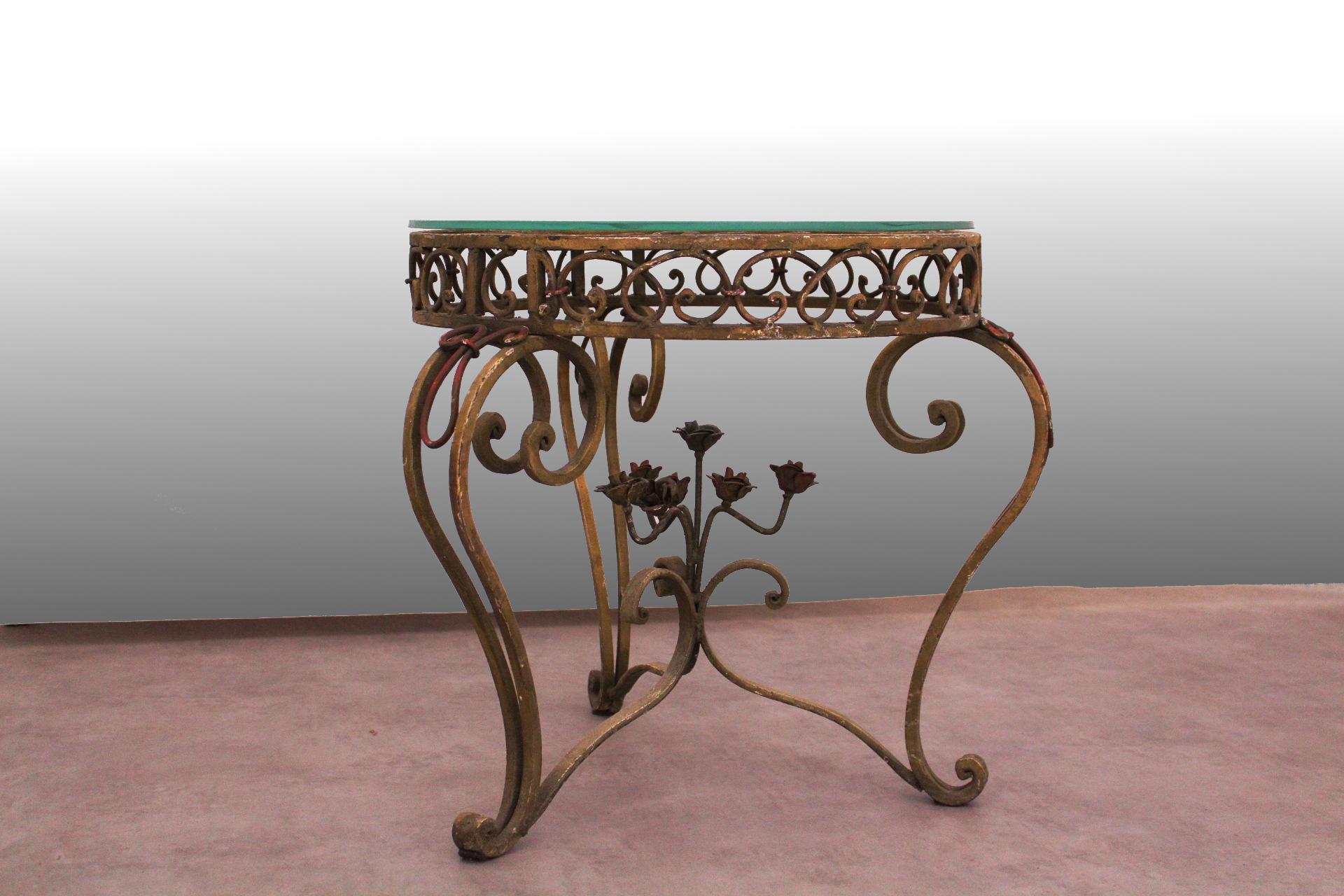 Side Table Round Coffee Glass Top Wrought Iron circa 1900 Use or Customise 4