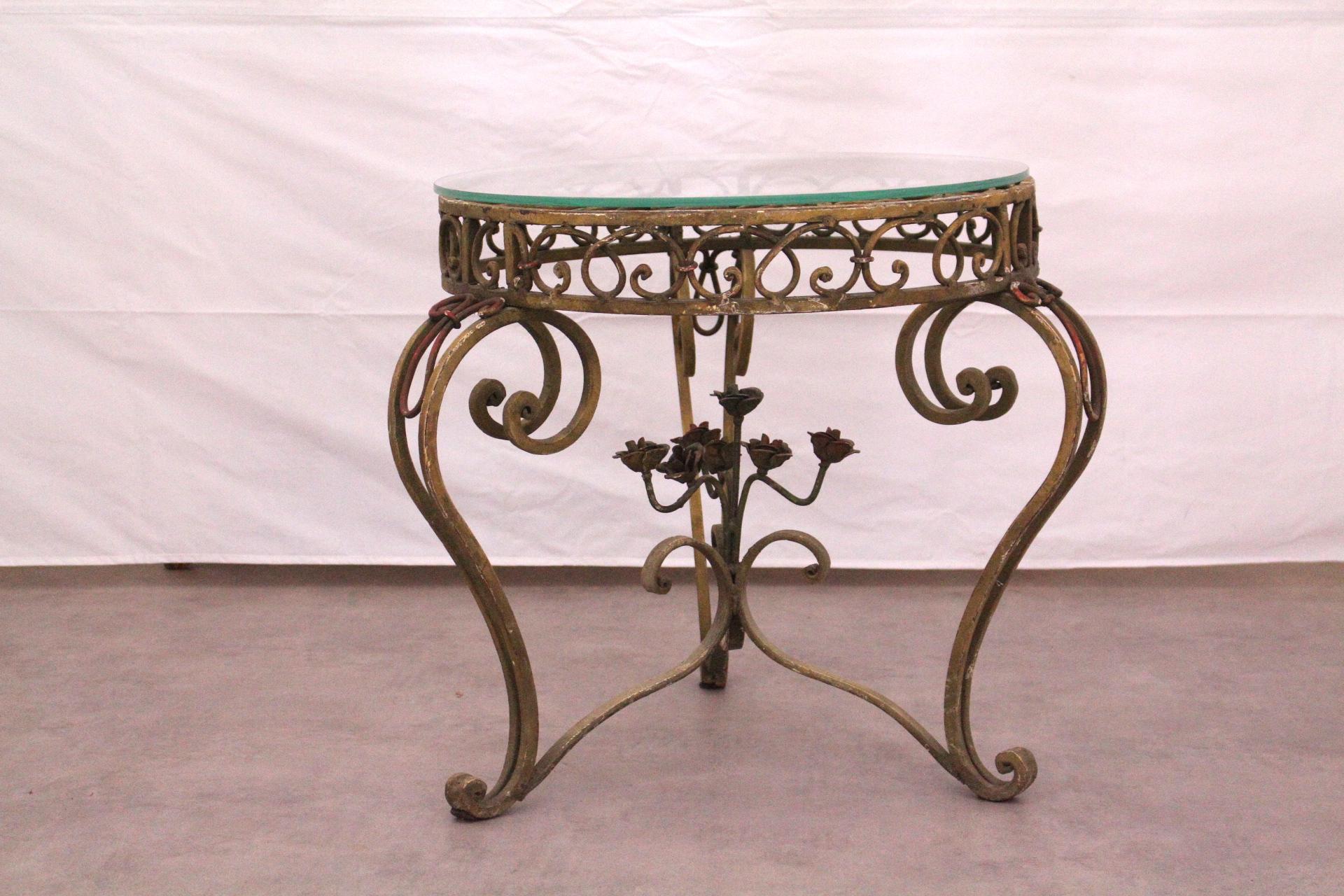 Side Table Round Coffee Glass Top Wrought Iron circa 1900 Use or Customise 5