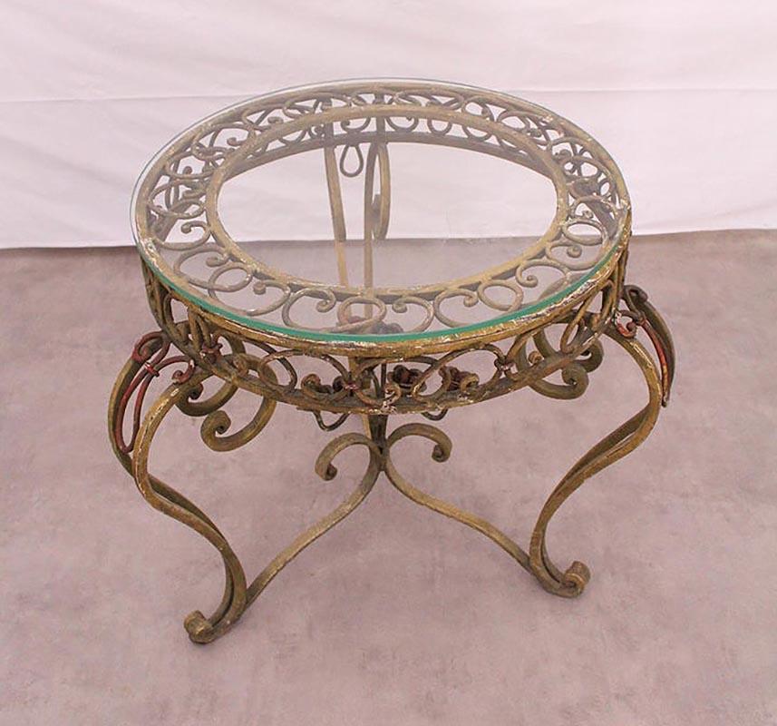 wrought iron and glass side table