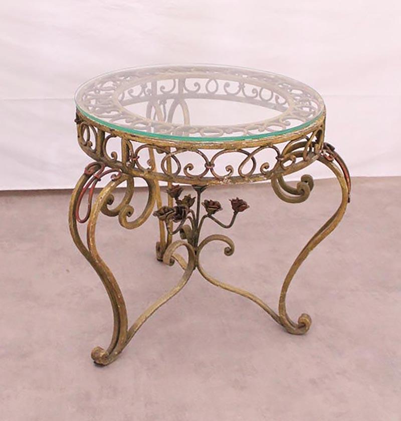 wrought iron side table with glass top