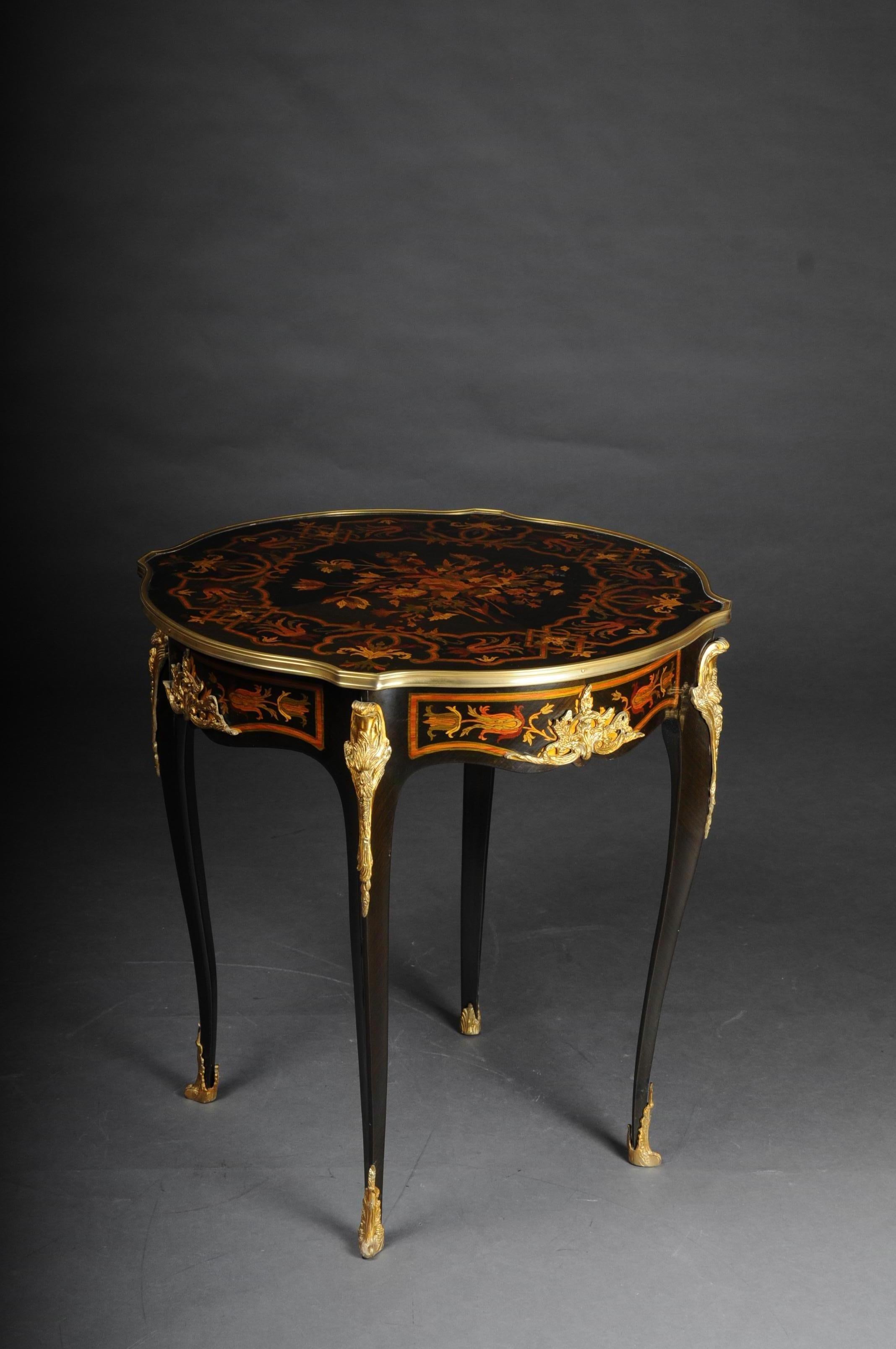 Brass French Side Table / Salon Table Napoleon III Marquetry