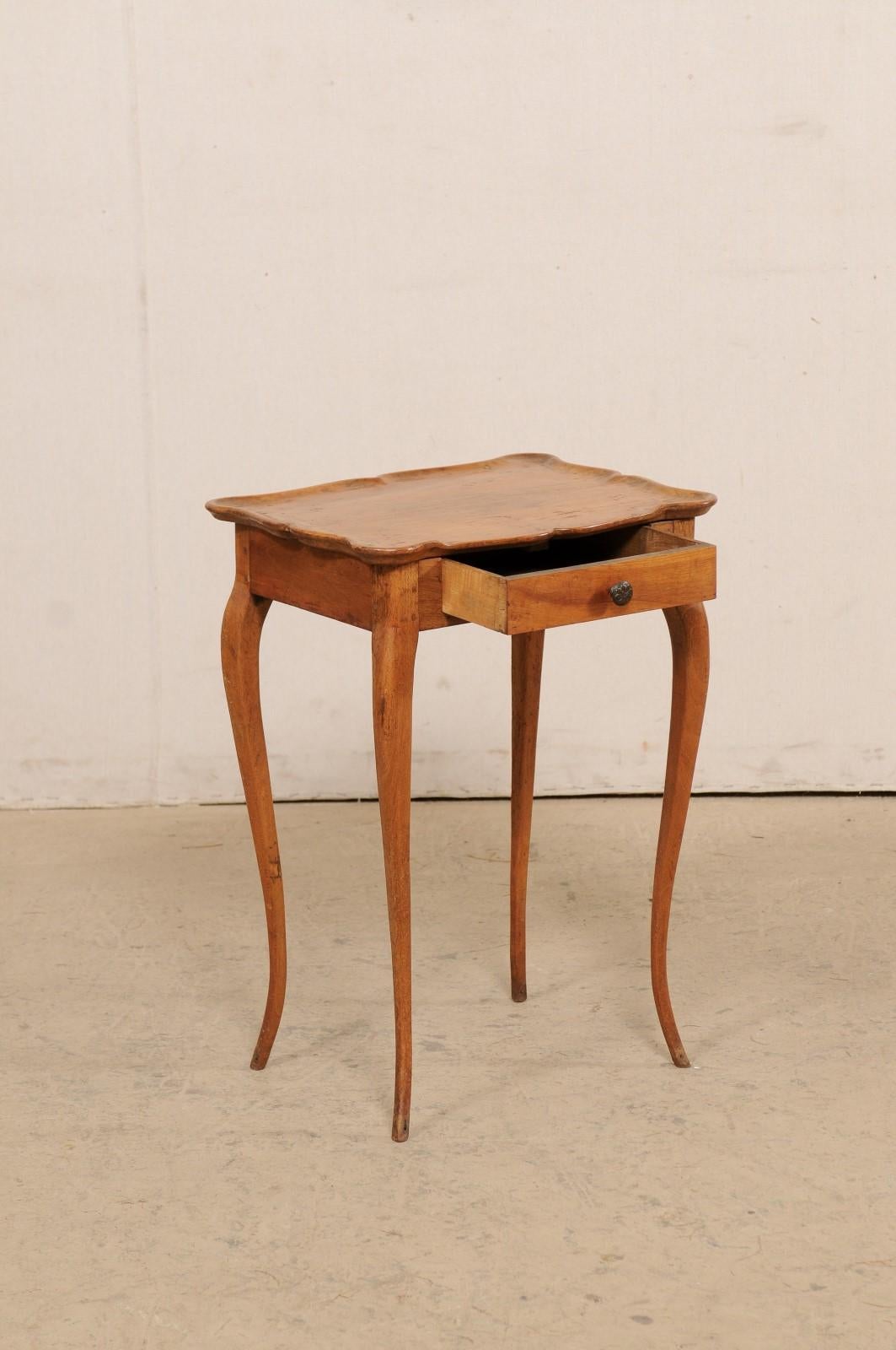 Wood French Side Table w/Single Drawer and Rectangular-Shaped Pie-Crust Top, 19th C