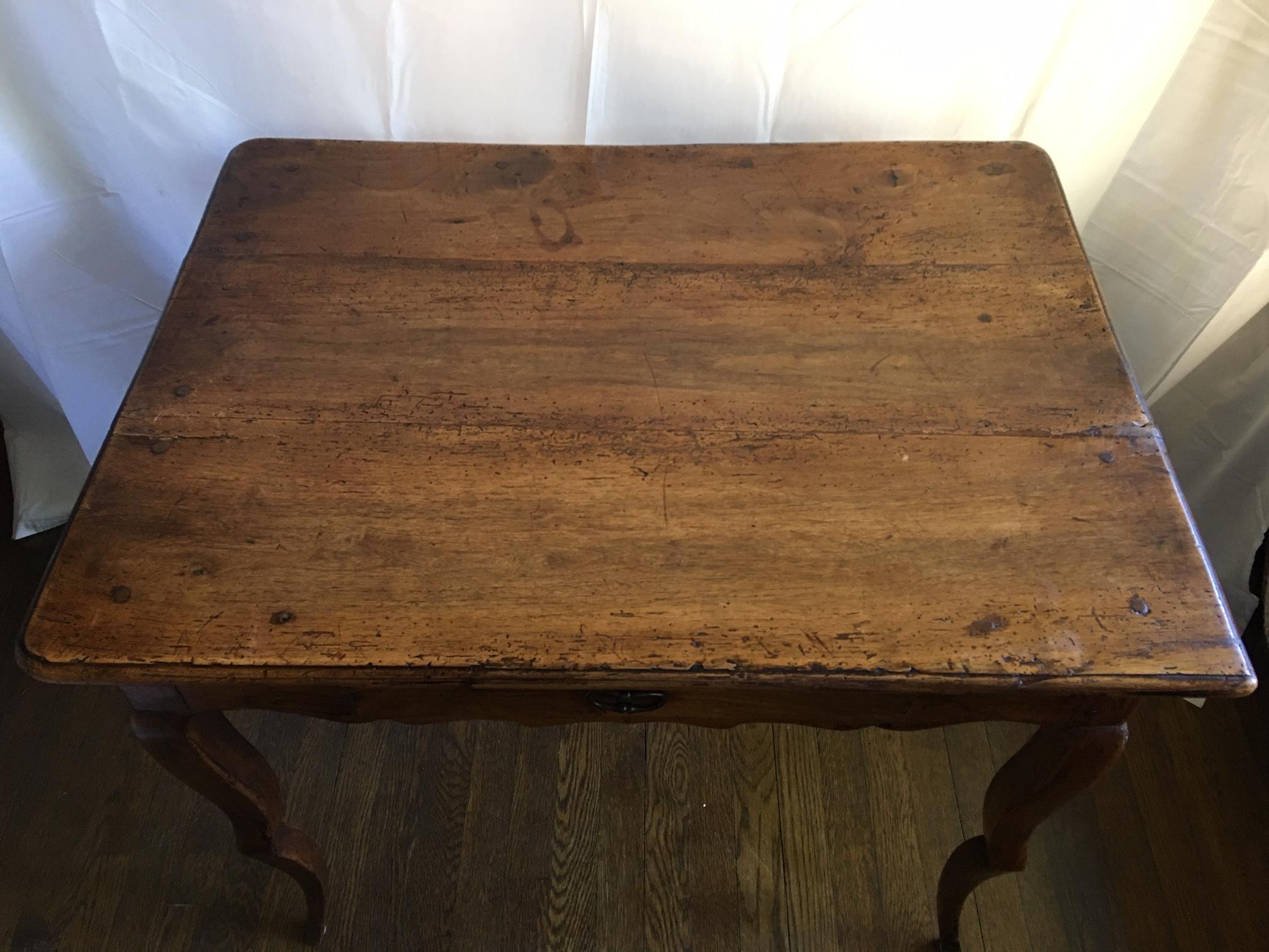 Fruitwood French Side Table with a Front Drawer and Cabriole Legs, 19th Century