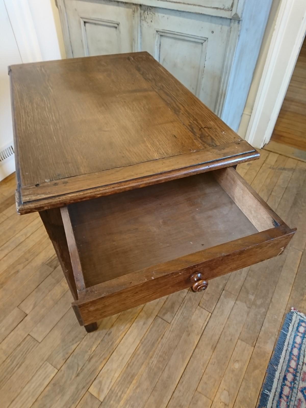 Oak French Side Table with Drawer