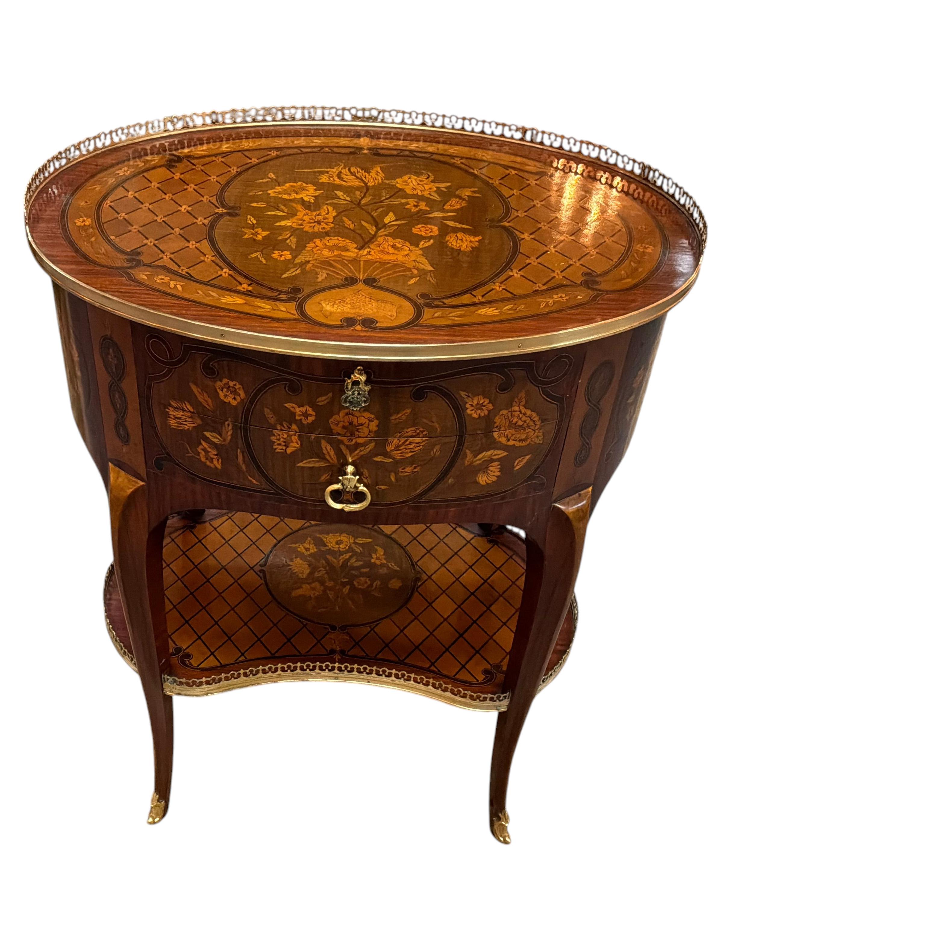 French side table with marquetry inlay and gilt bronze mounts
