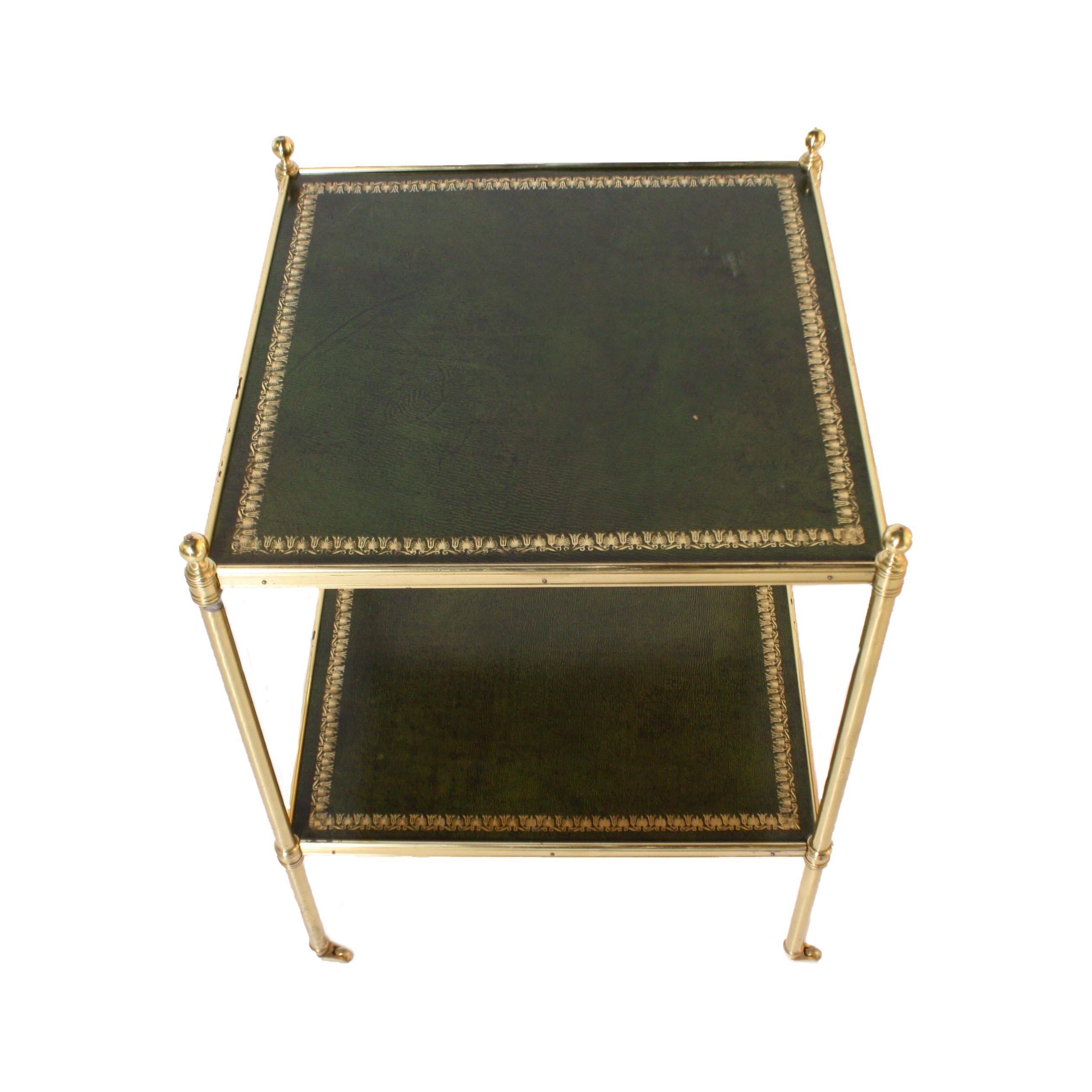 French side table with original Paris green leather in the style of Maison Jansen, circa 1950.
$2900