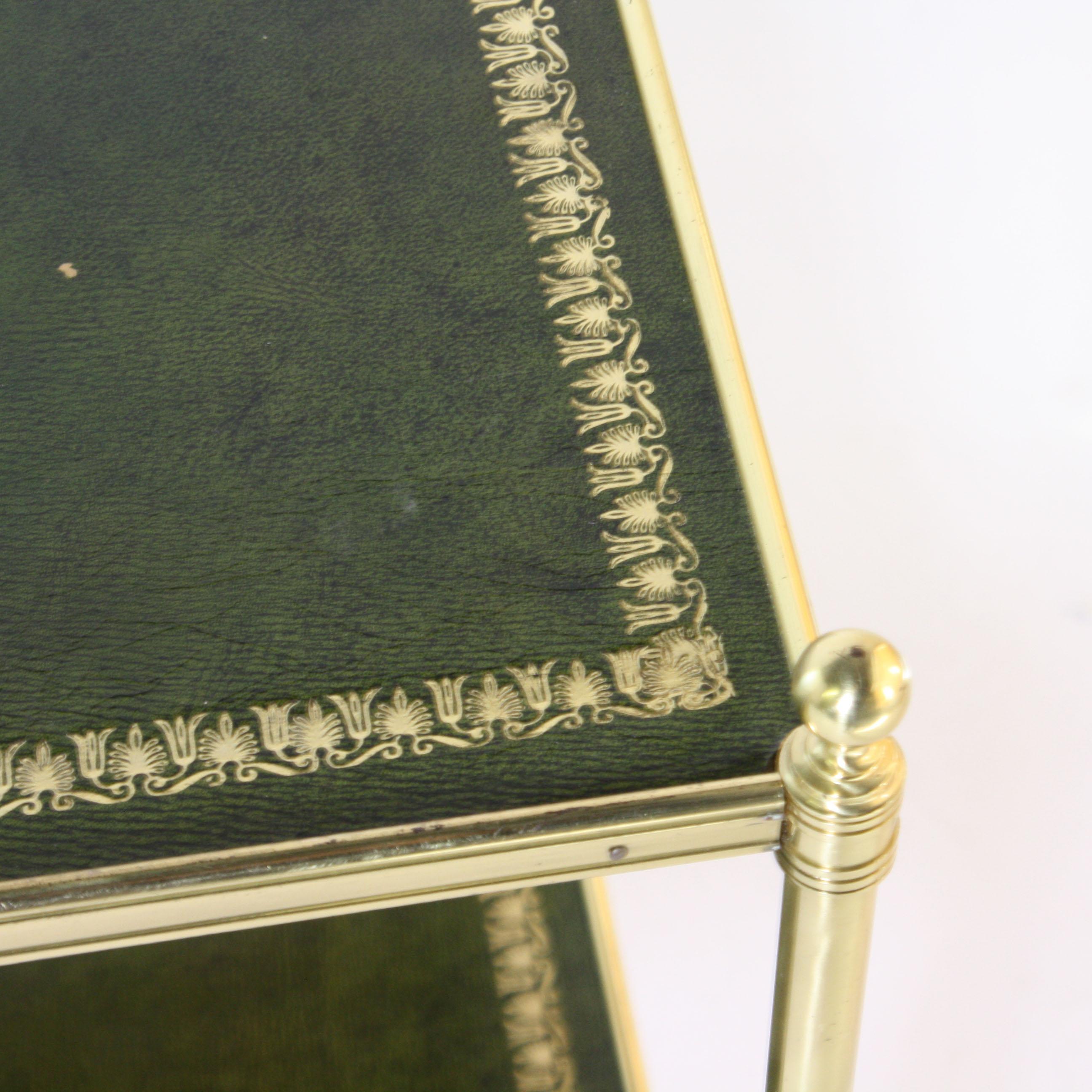 Arts and Crafts French Side Table with Original Paris Green Leather in the Style of Maison Janse