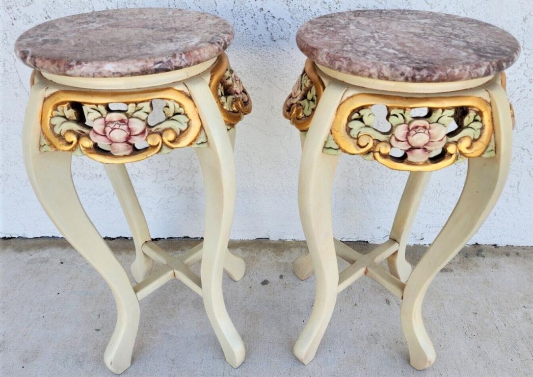 French Side Tables Gold Leaf Gilt Marble Tops For Sale 5