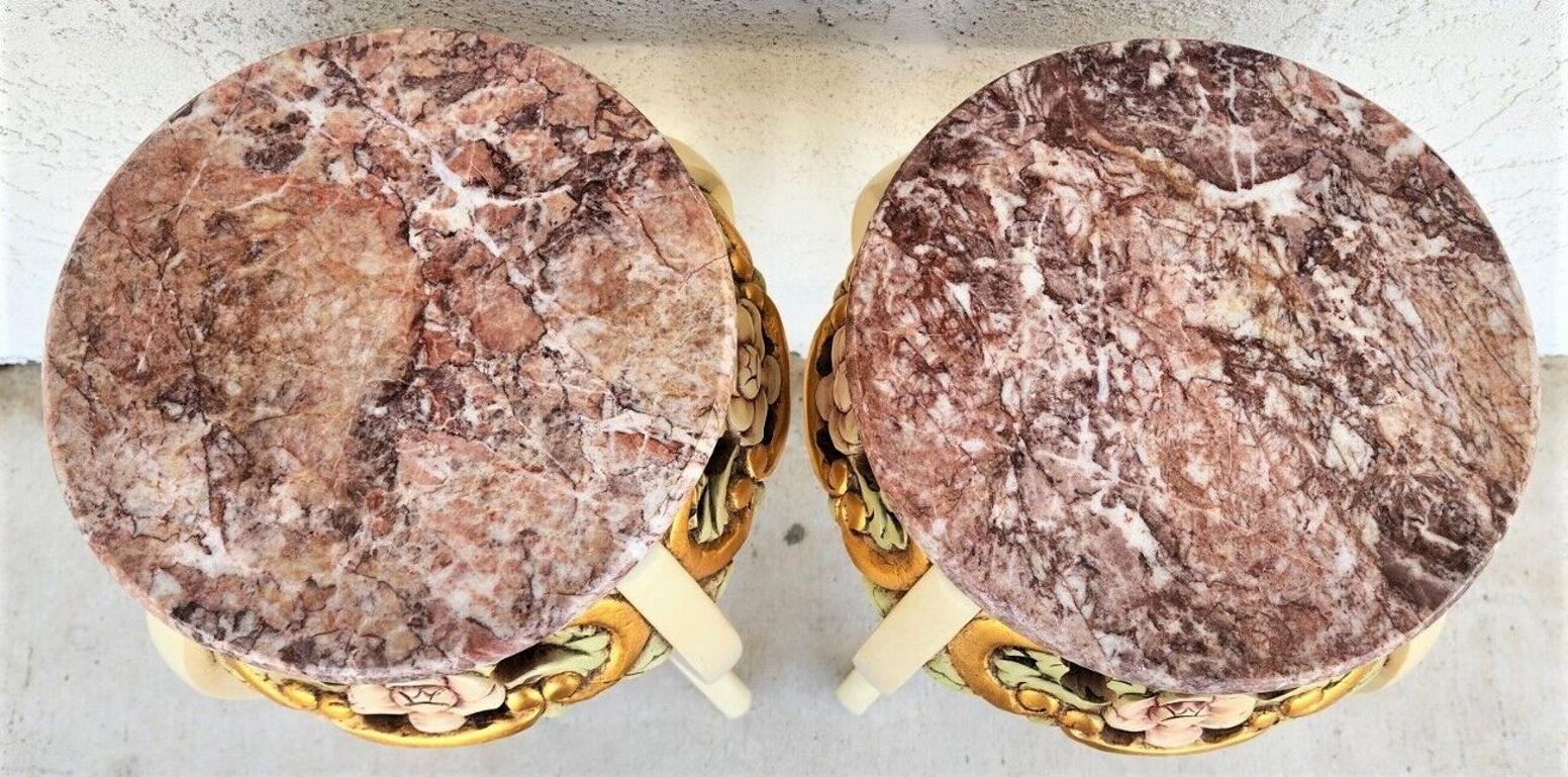 French Side Tables Gold Leaf Gilt Marble Tops In Good Condition For Sale In Lake Worth, FL