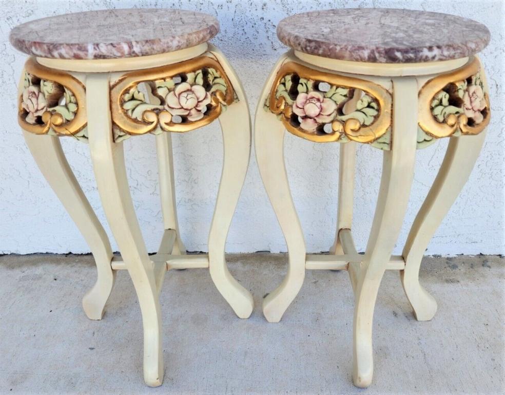 20th Century French Side Tables Gold Leaf Gilt Marble Tops For Sale