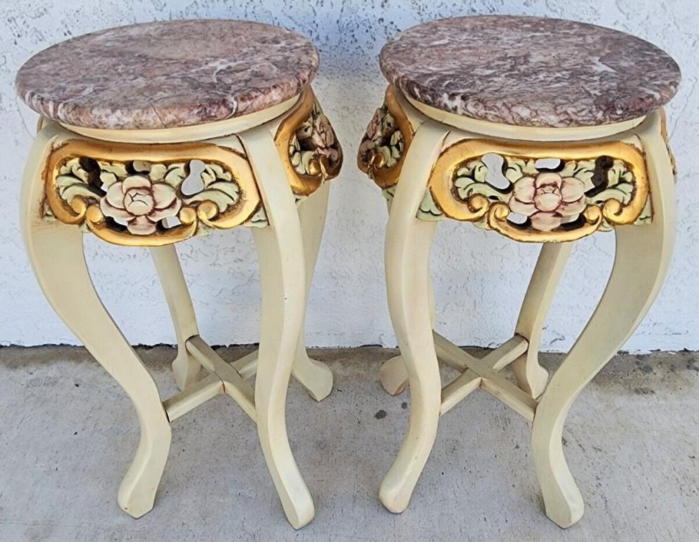 French Side Tables Gold Leaf Gilt Marble Tops For Sale 1