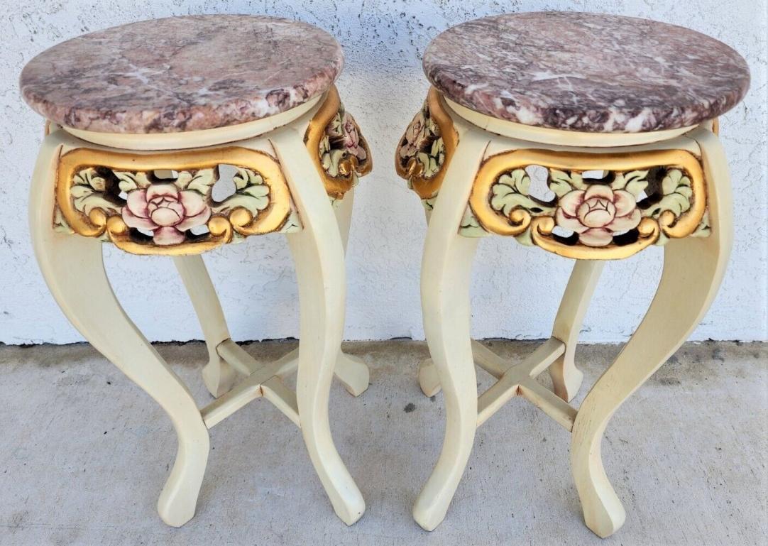 French Side Tables Gold Leaf Gilt Marble Tops For Sale 2