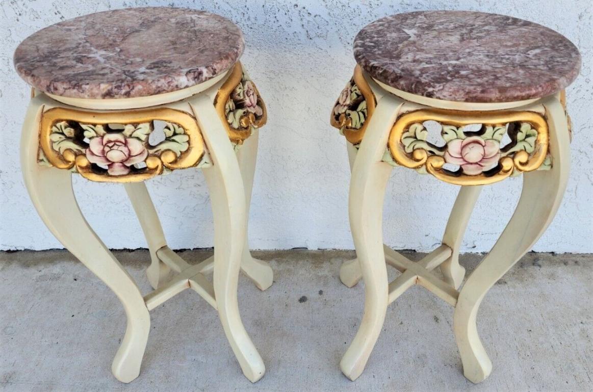 French Side Tables Gold Leaf Gilt Marble Tops For Sale 3