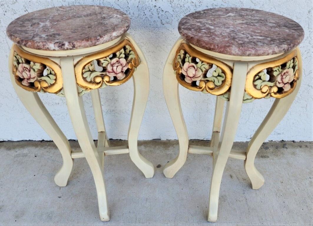 French Side Tables Gold Leaf Gilt Marble Tops For Sale 4