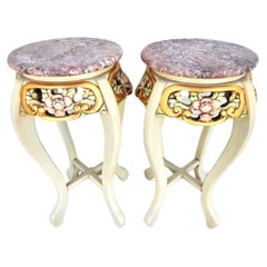 French Side Tables Gold Leaf Gilt Marble Tops