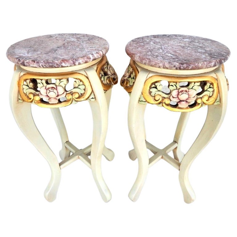 French Side Tables Gold Leaf Gilt Marble Tops For Sale at 1stDibs