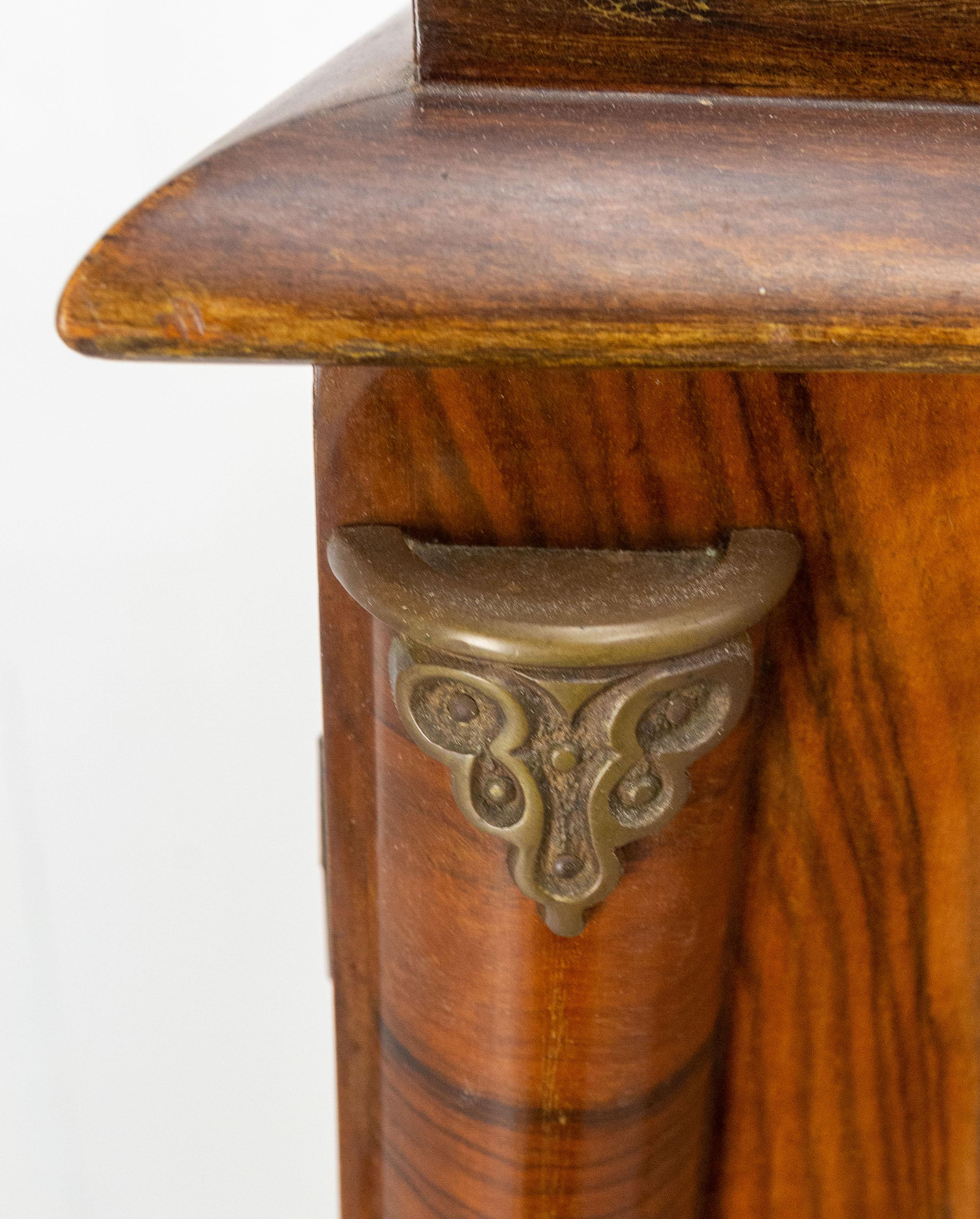 French Sideboard Credenza Buffet Walnut Brass & Marble, with Beveled Vitrine 60s For Sale 7