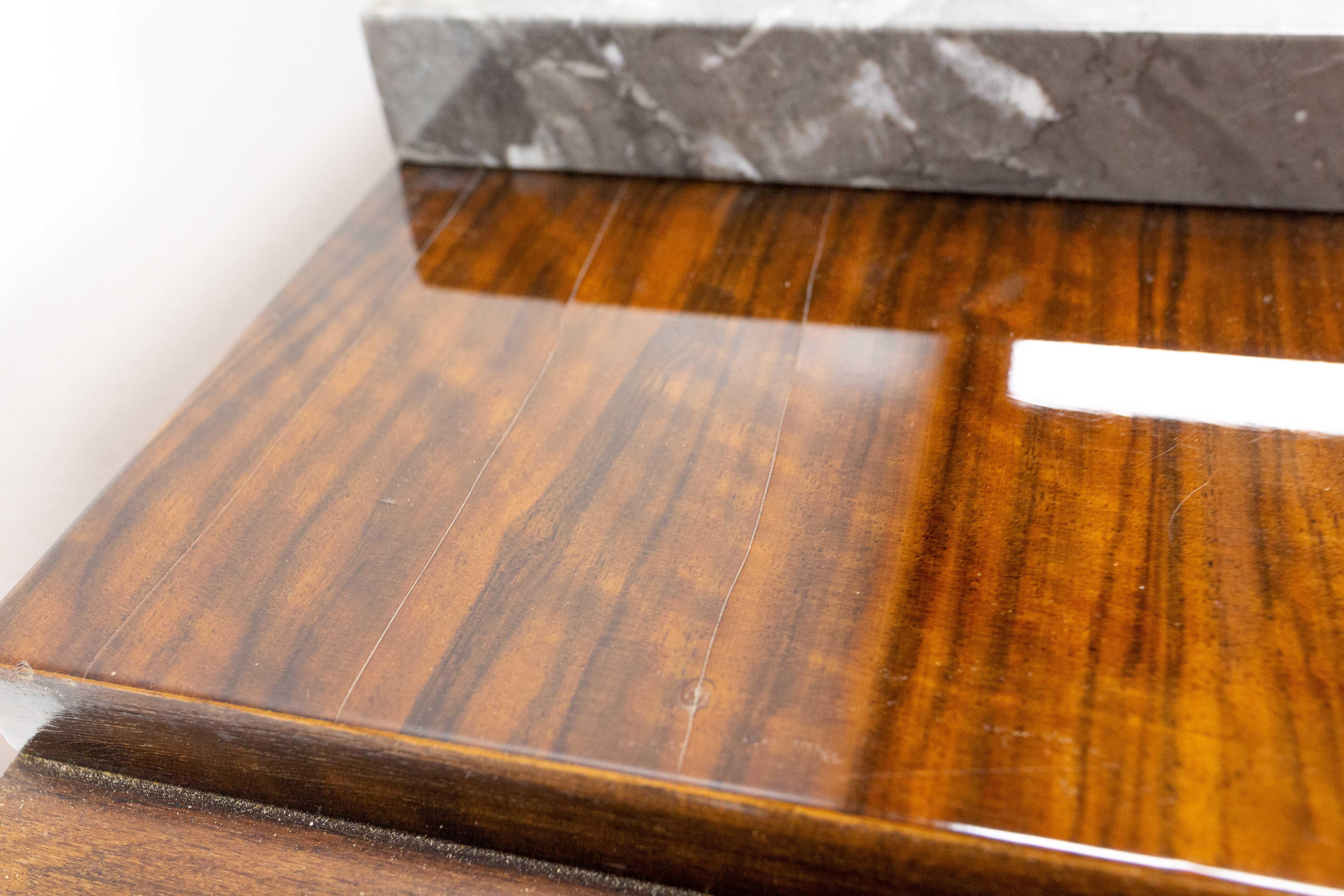 French Sideboard Credenza Buffet Walnut Brass & Marble, with Beveled Vitrine 60s For Sale 11