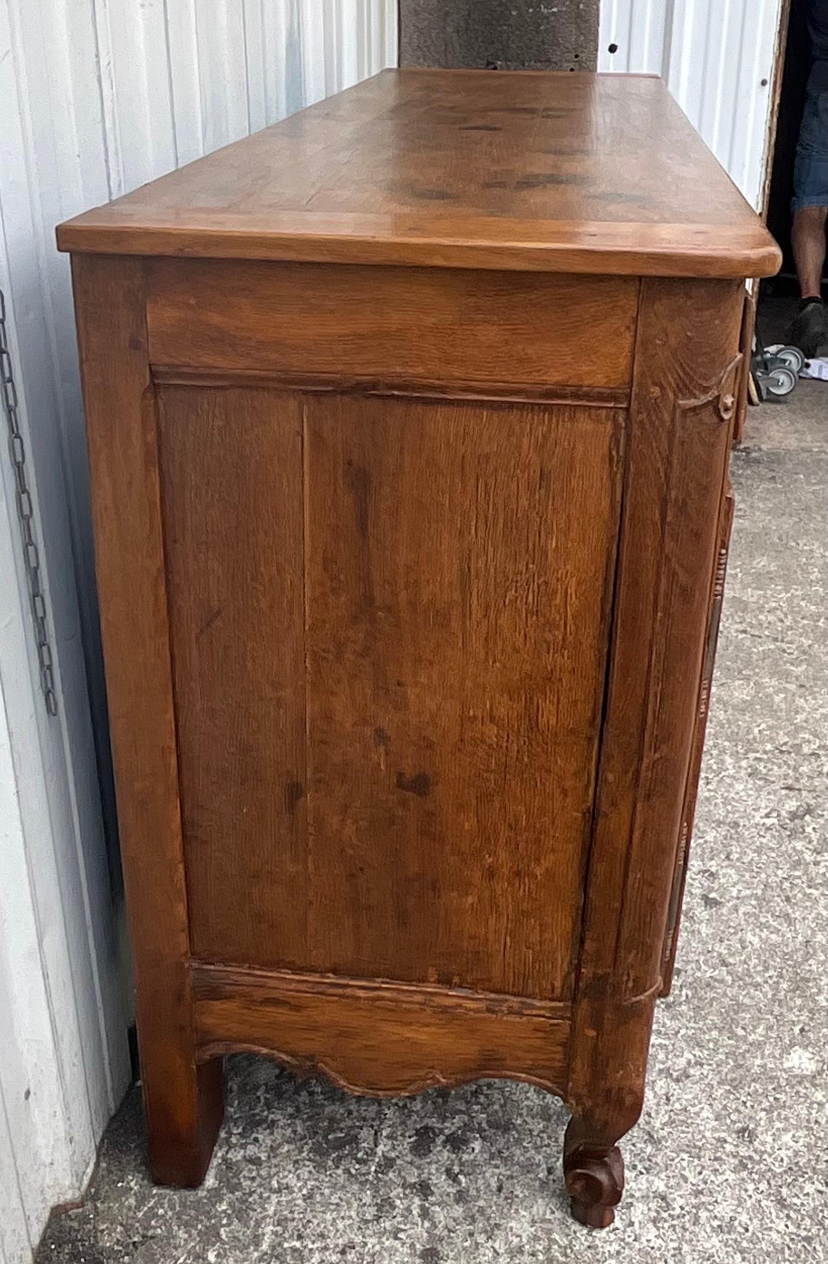 Campaign French Sideboard In Solid Blond Oak, Late 19th Century