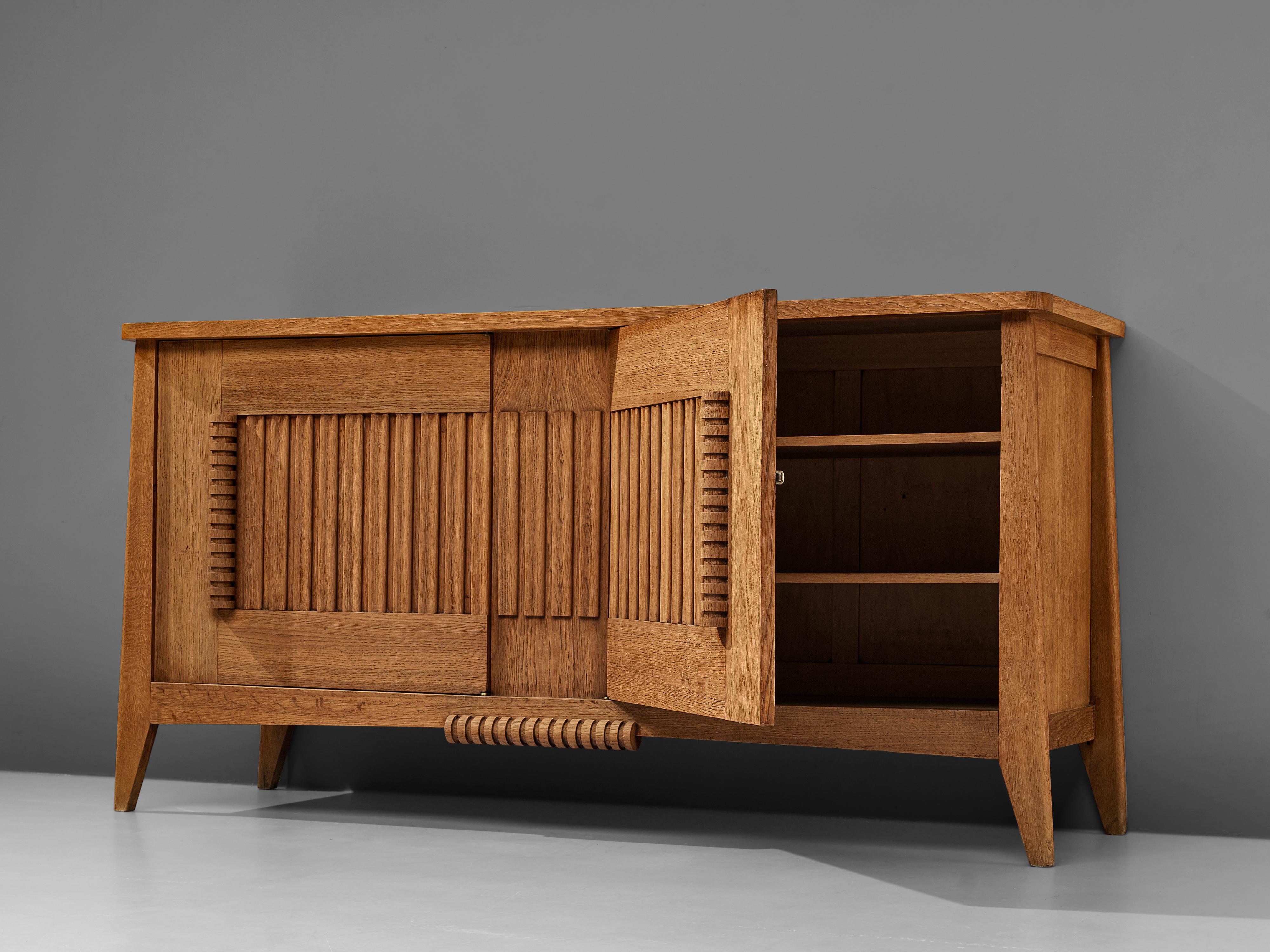 Art Deco French Sideboard in Solid Oak with Carved Details