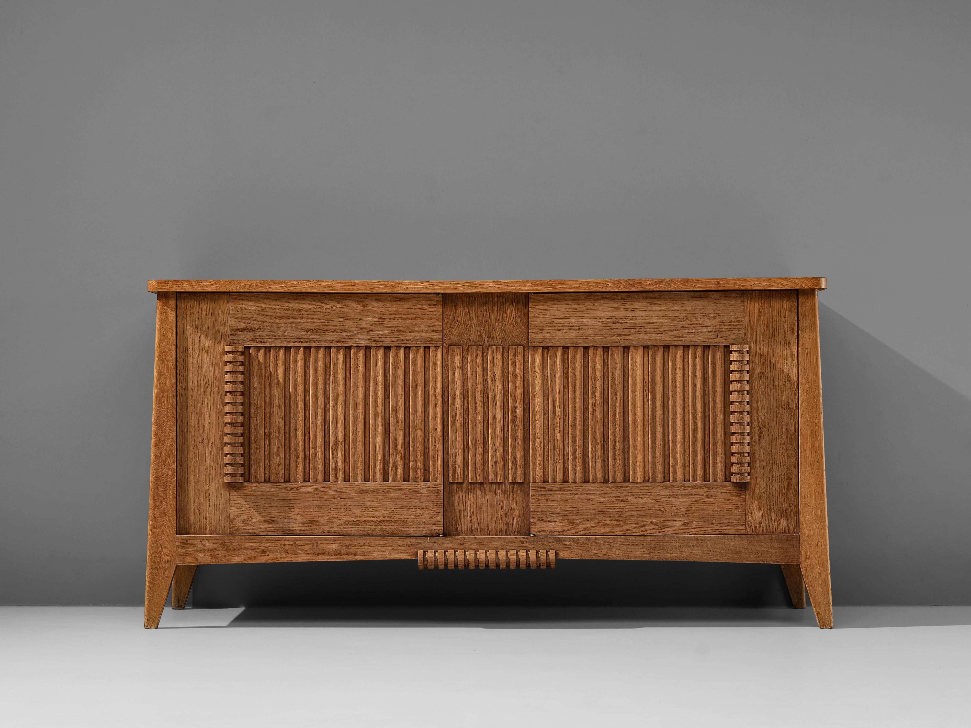 Mid-20th Century French Sideboard in Solid Oak with Carved Details