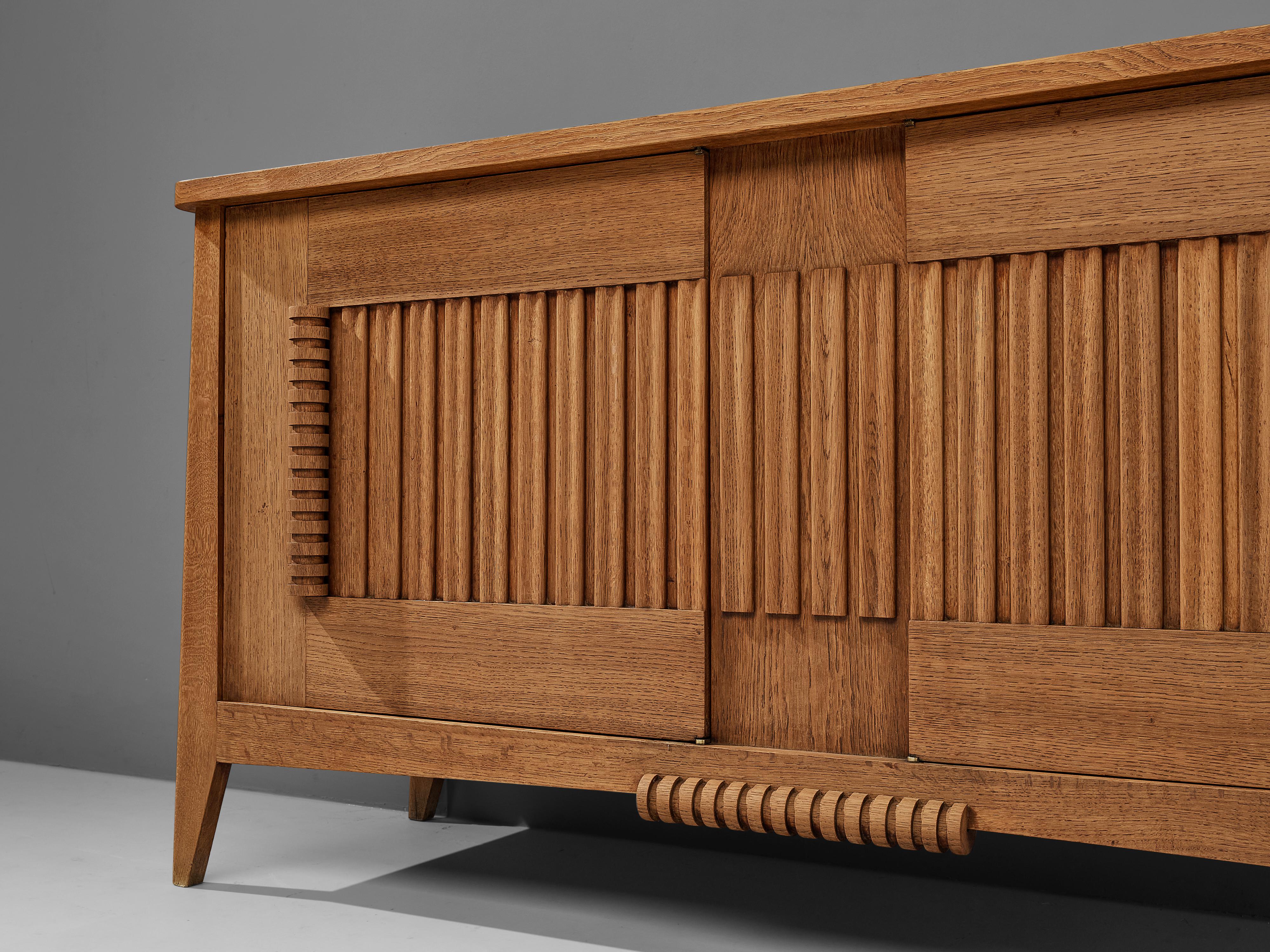 French Sideboard in Solid Oak with Carved Details 1