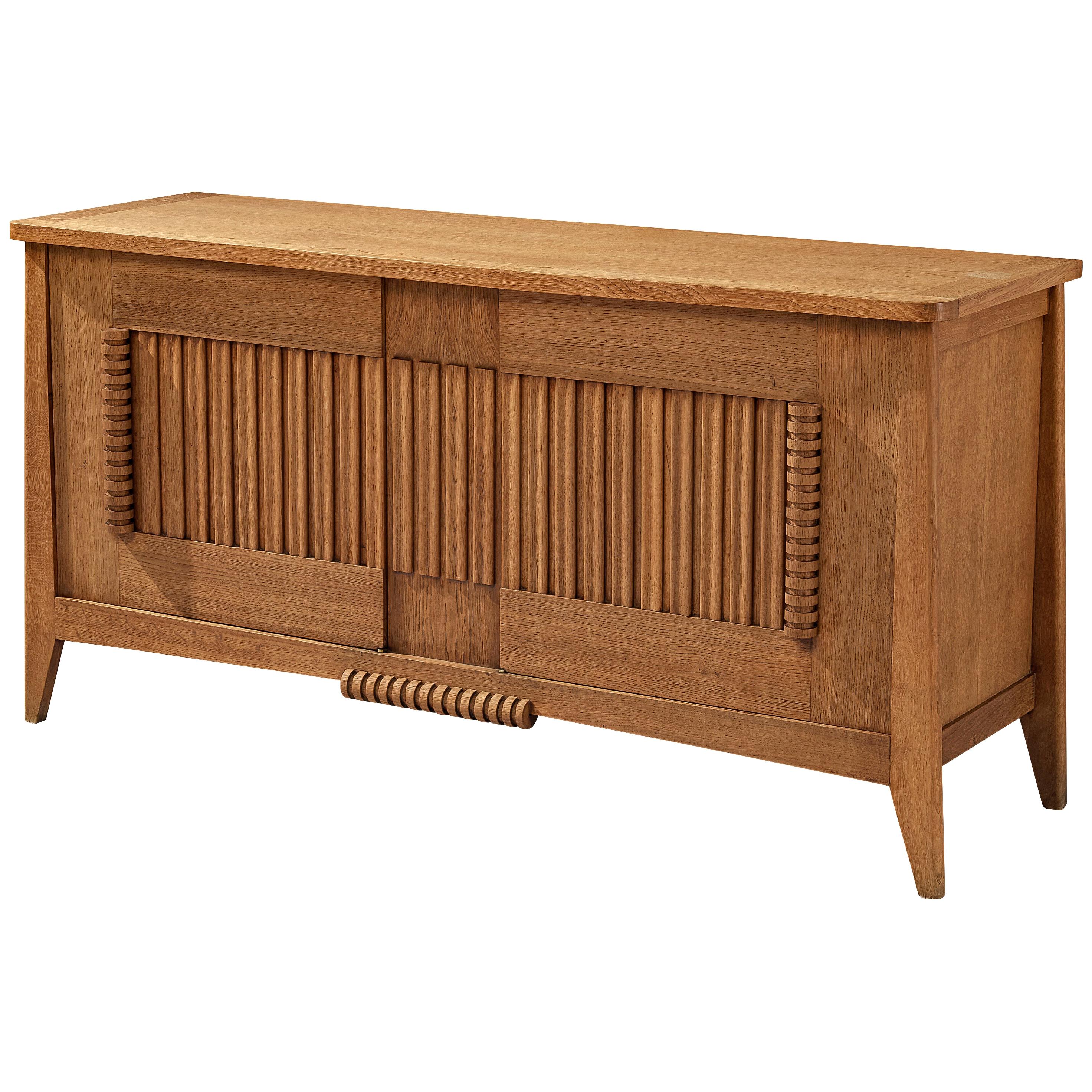 French Sideboard in Solid Oak with Carved Details