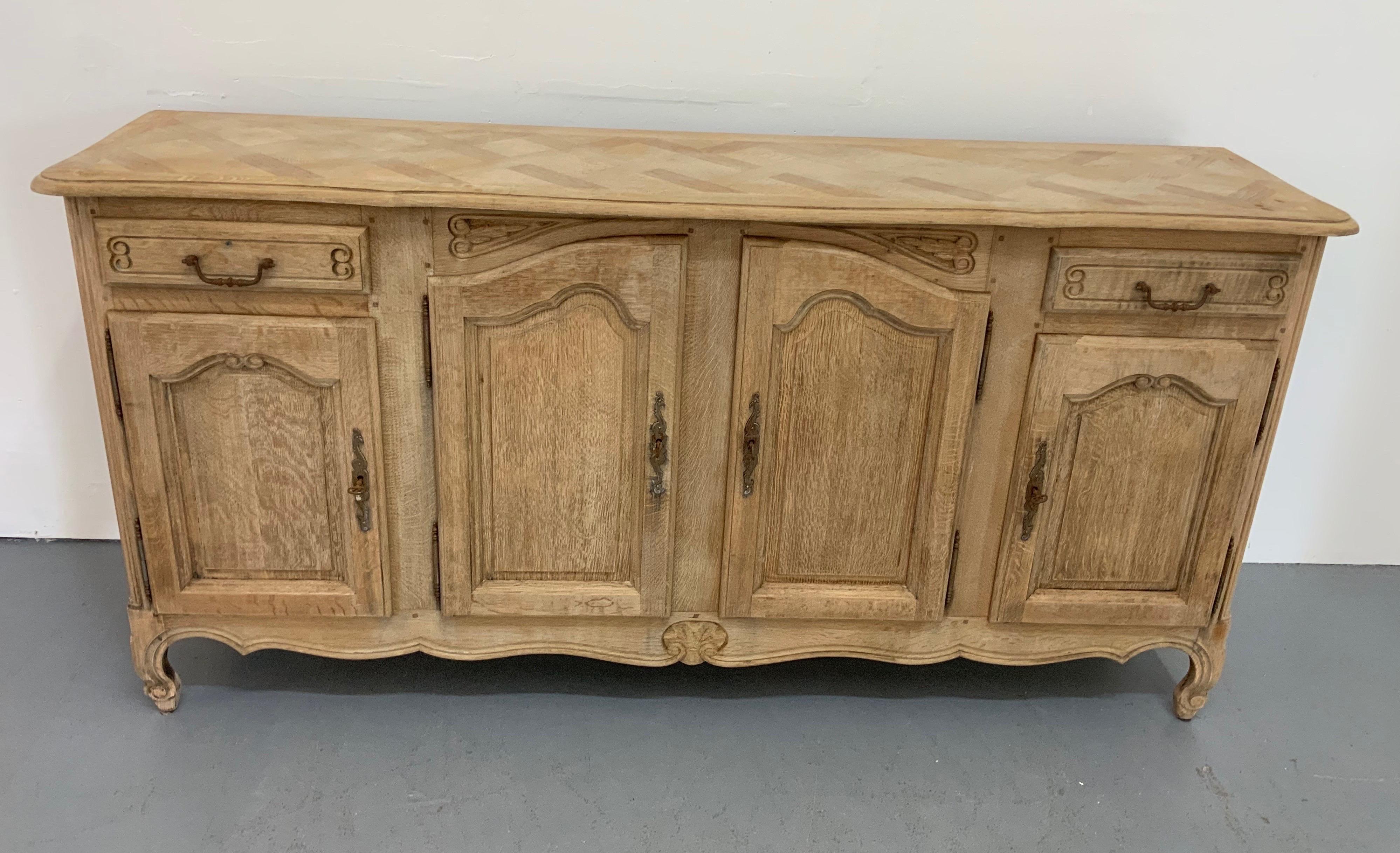 French antique sideboard Louis XV Style from 20th century with 4 doors and 2 drawers made in cherry wood and with a special finish white bleached.