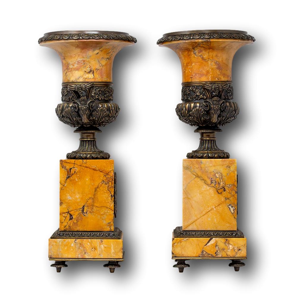 19th Century French Siena Marble Tazza Urns Charles X For Sale