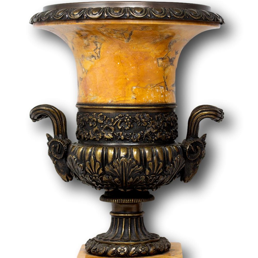Metal French Siena Marble Tazza Urns Charles X For Sale