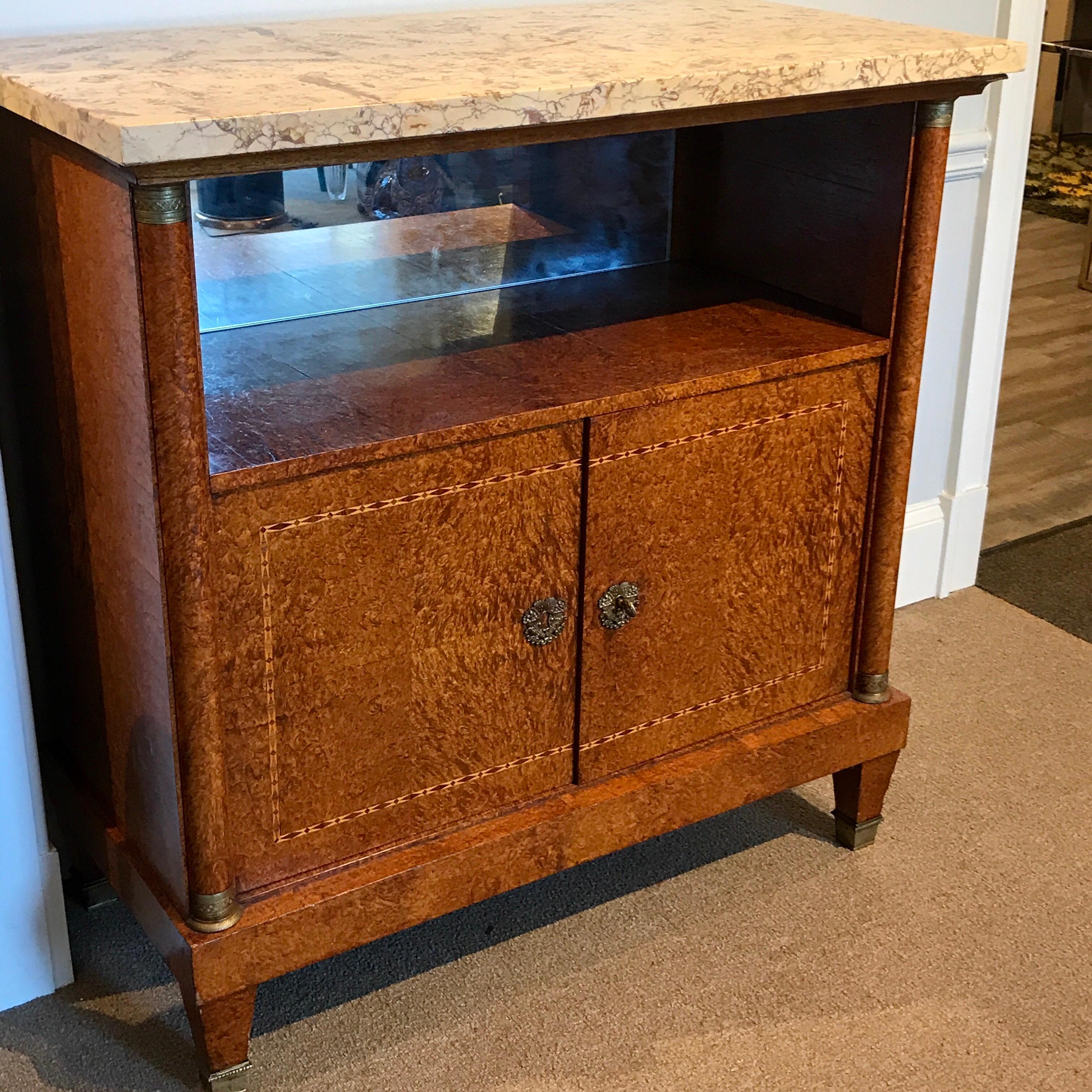 Gilt French Sienna Marble and Burlwood Bar or Sideboard