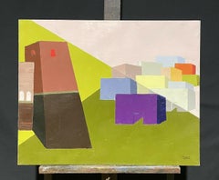 CONTEMPORARY FRENCH CUBIST ABSTRACT GEOMETRIC COMPOSITION OF OLD TOWN