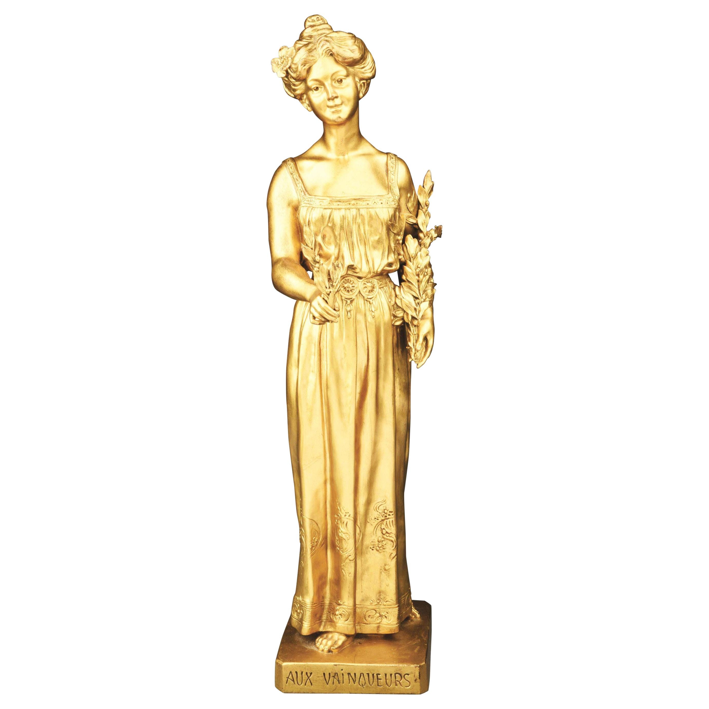 French, Signed A. Vibert", C 1890's, Fine Gilt Bronze Female Statue