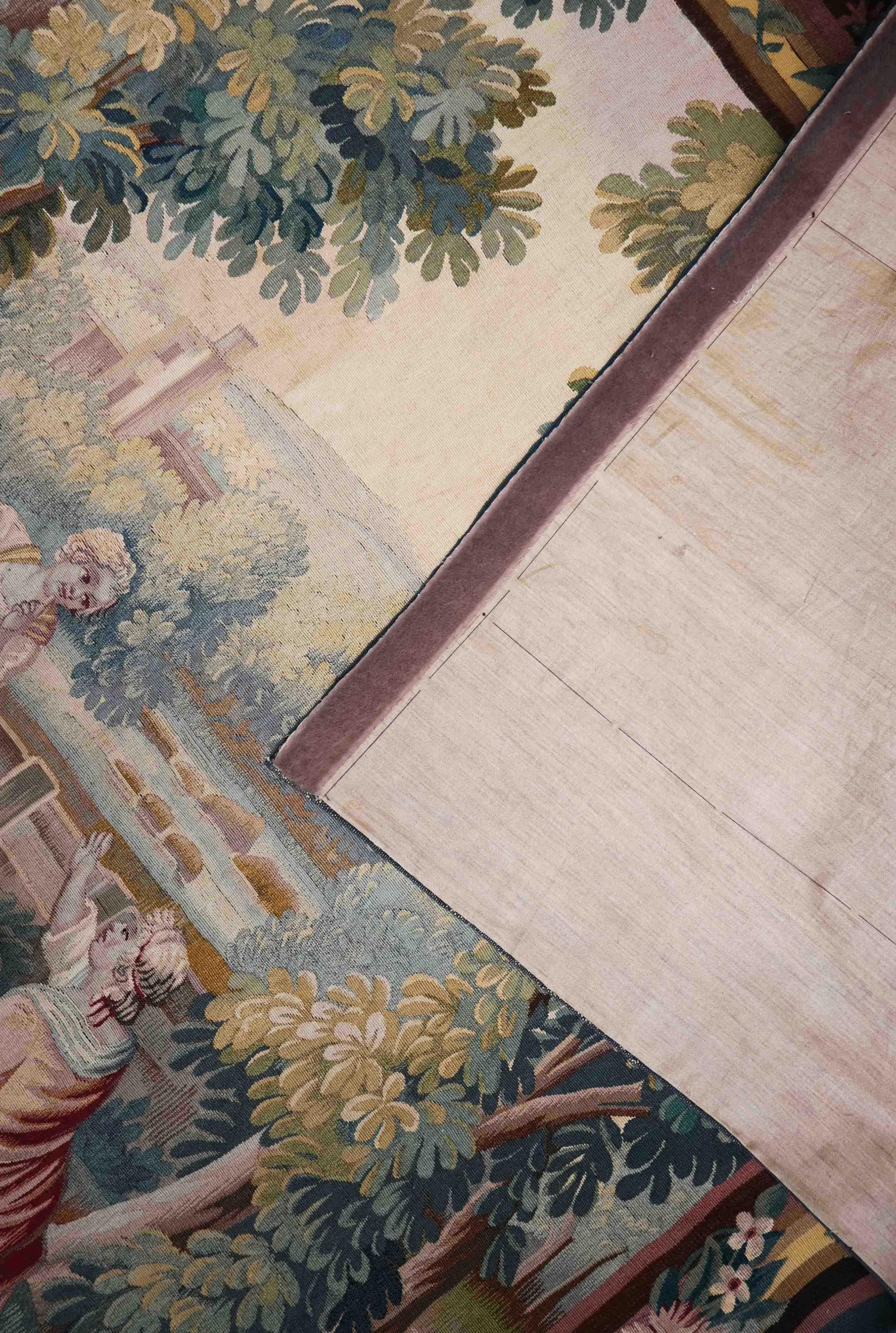 Tapiz de Aubusson firmado en francés, Escena del juego del escondite - 204X187cm - No. 1540 Lana en venta