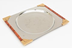 Signiert Guy Degrenne Noppenholz, vergoldet und Edelstahl Tablett oder Barware Französisch 90er Jahre