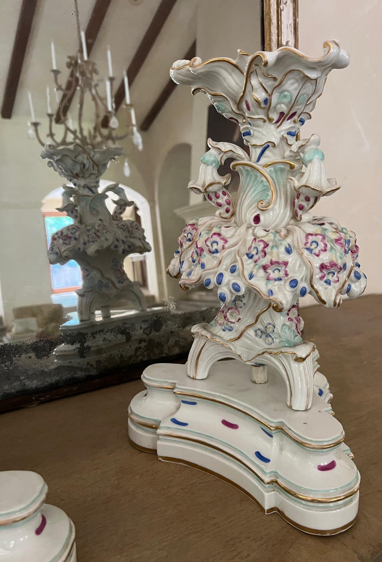 French Signed Jacob Petit Porcelain Tripod Epergnes / Vases, Circa 1850s For Sale 5