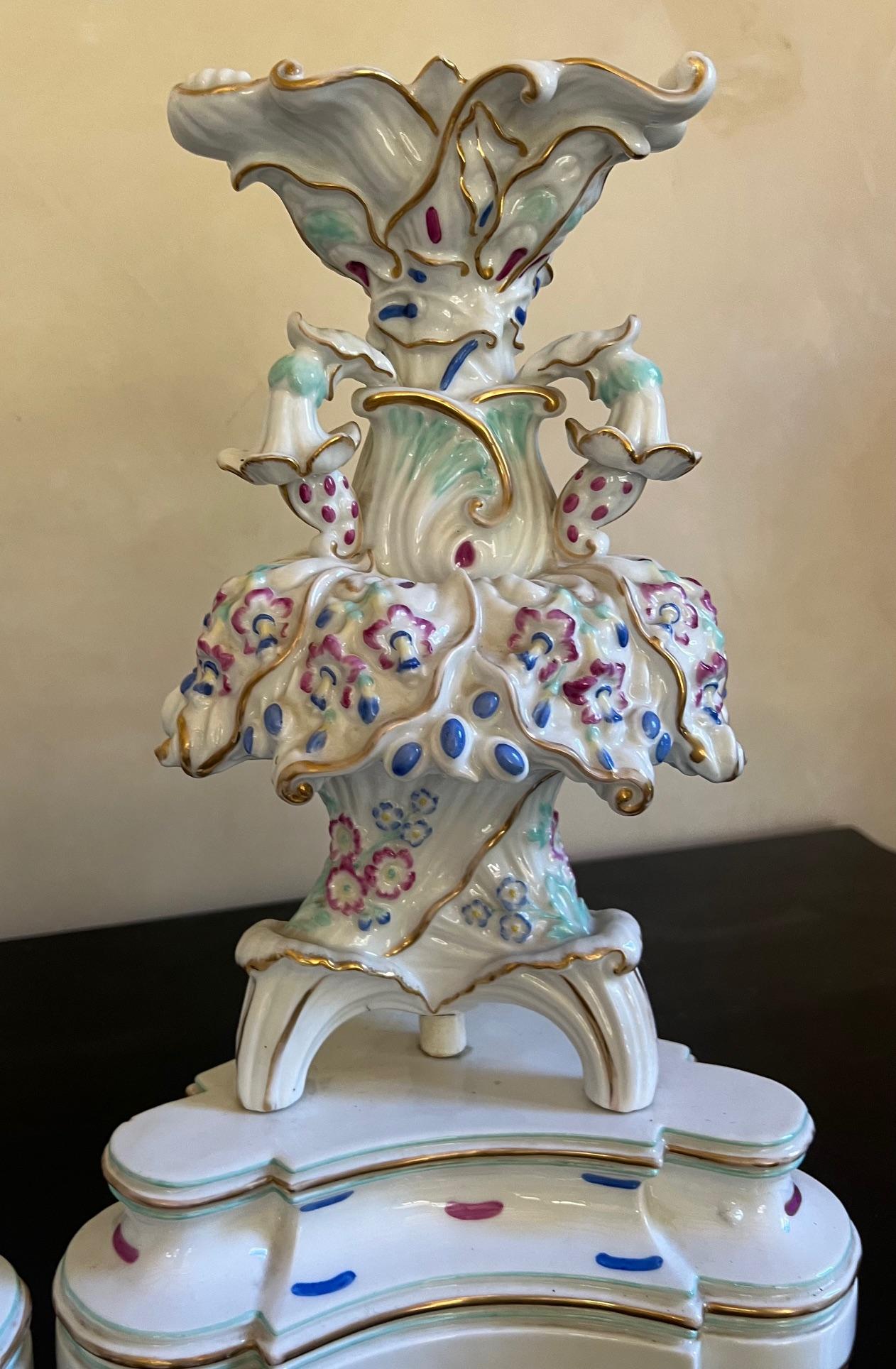 French Signed Jacob Petit Porcelain Tripod Epergnes / Vases, Circa 1850s For Sale 11