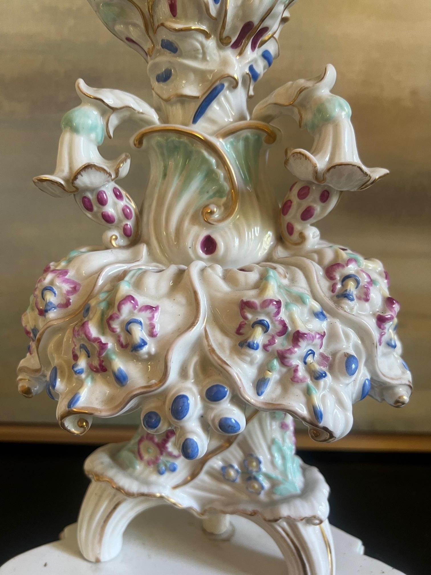 Hand-Painted French Signed Jacob Petit Porcelain Tripod Epergnes / Vases, Circa 1850s For Sale