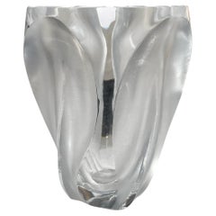French Signed Lalique Clear And Frosted Glass Ingrid Vase