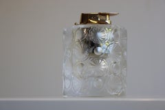 French Signed Lalique Crystal Tokyo Table Lighter with Frosted Floral Medallions