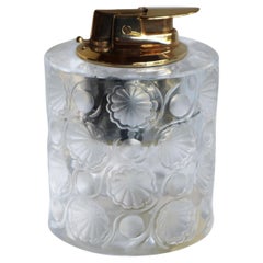 French Signed Lalique Crystal Tokyo Table Lighter with Frosted Floral Medallions