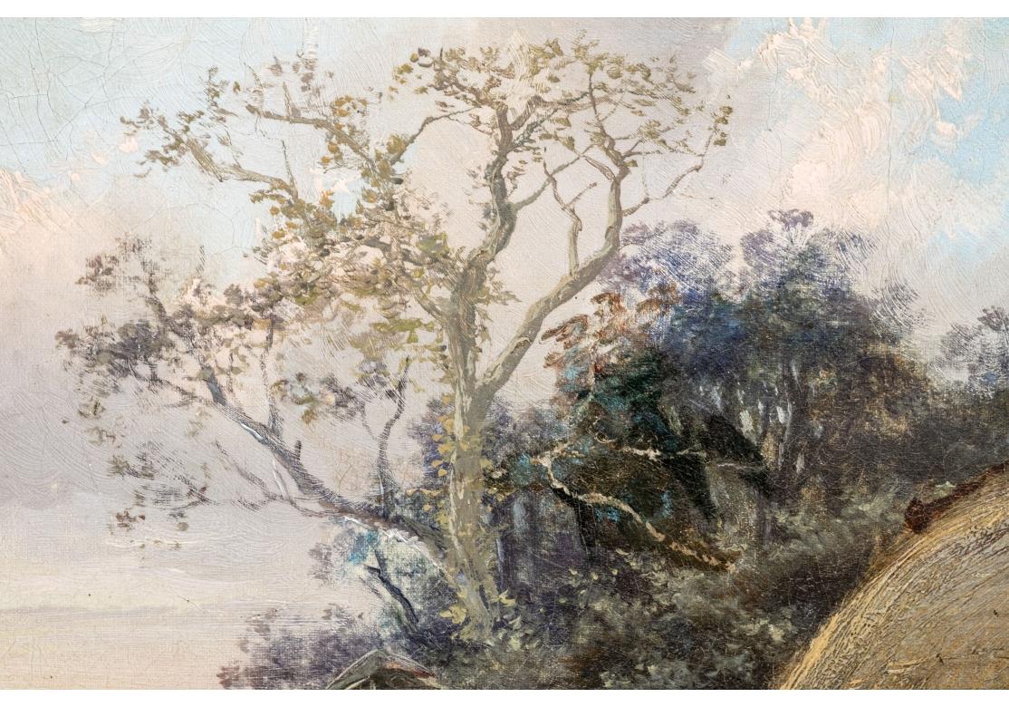 Olio antico su tavola con cornice dorata di grandi dimensioni firmato francese, Il raccolto del grano In condizioni discrete in vendita a Bridgeport, CT